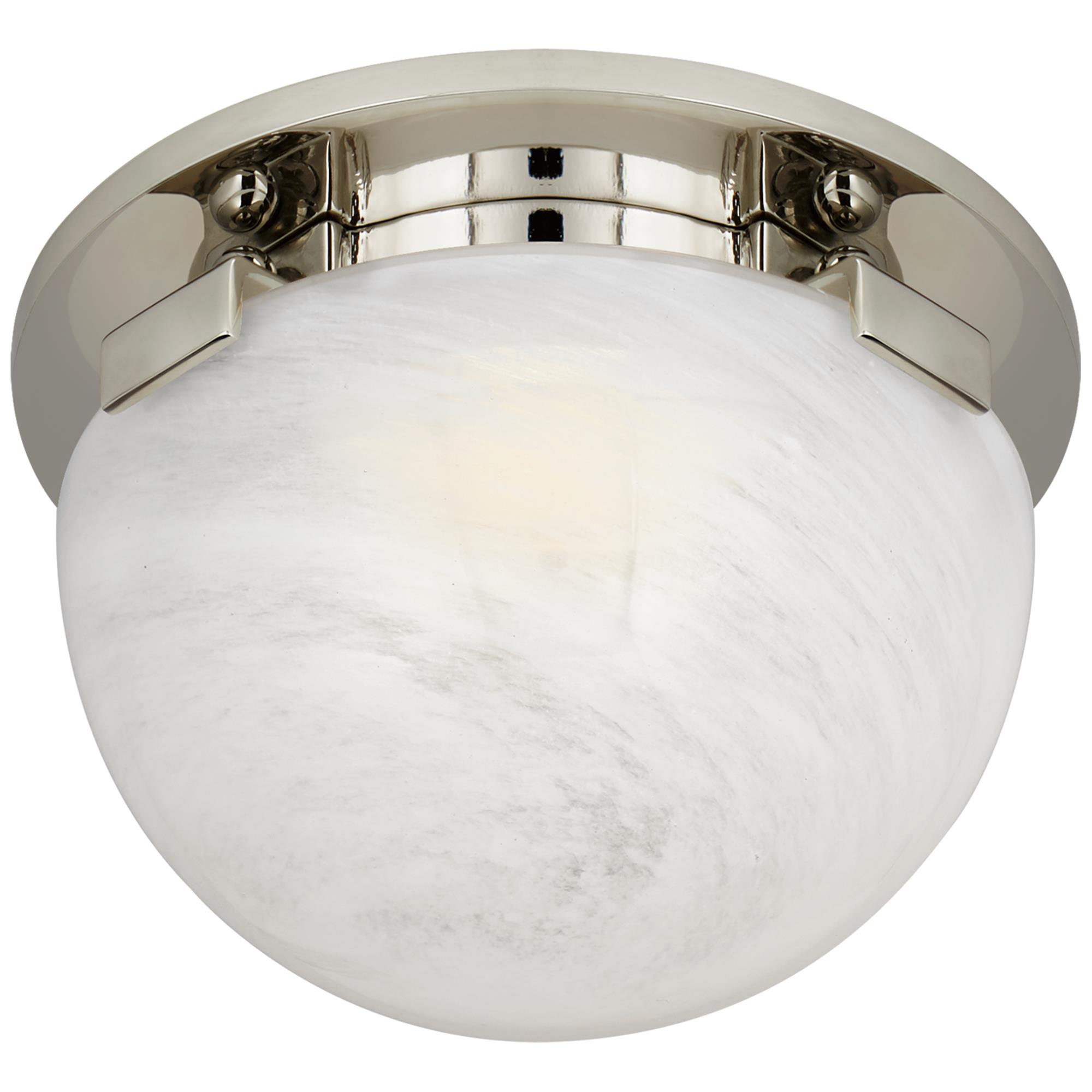 Shown in Polished Nickel finish and White Strie glass