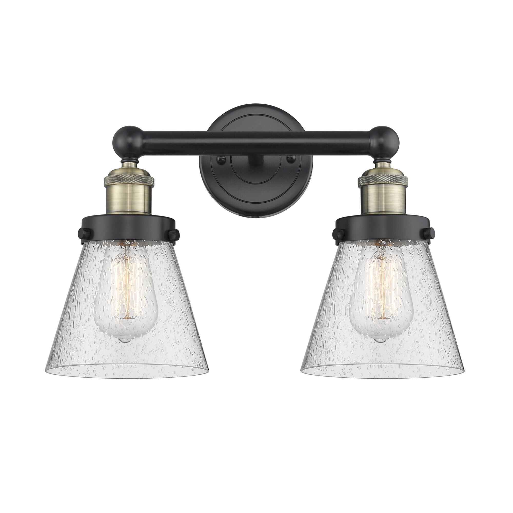 Shown in Black Antique Brass finish and Seedy glass