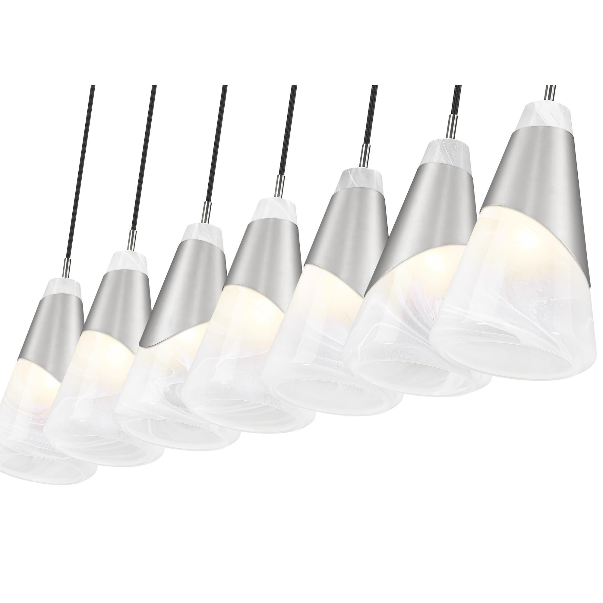 Shown in Brushed Nickel finish and White Swirl glass and White Swirl shade