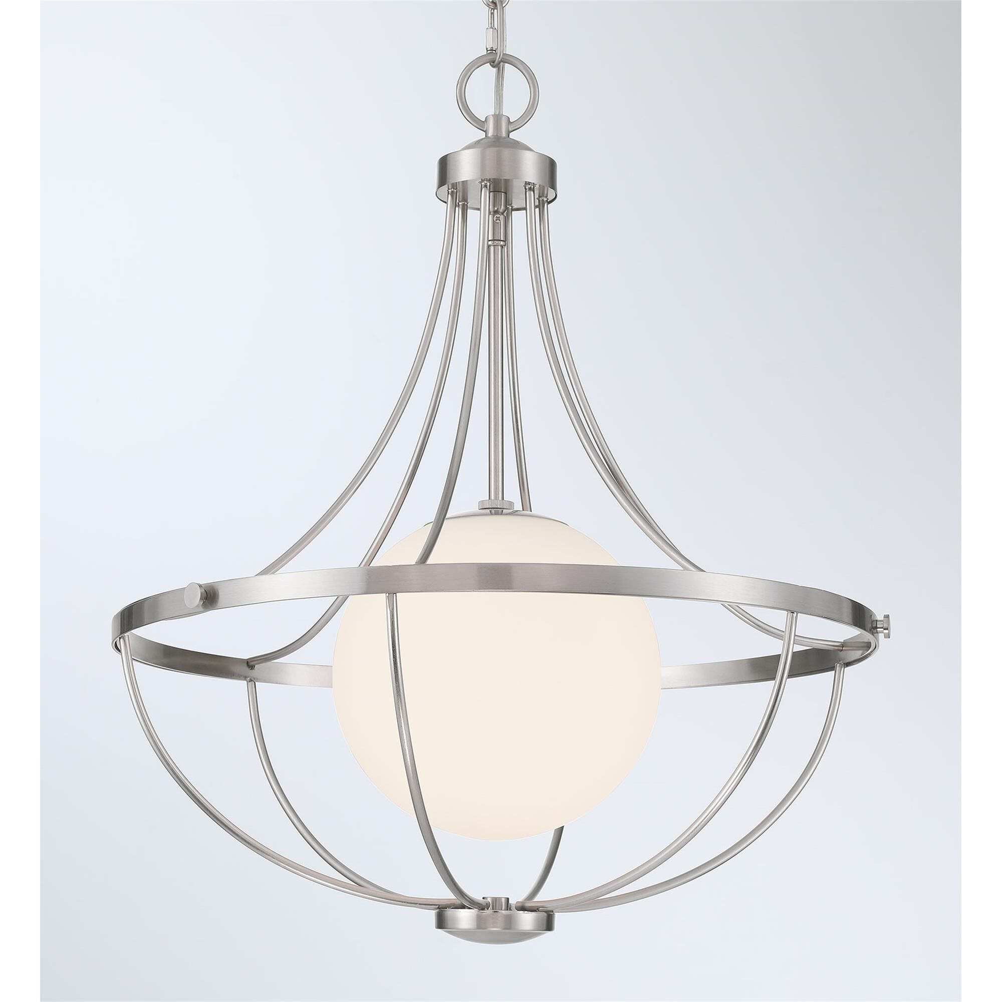 Shown in Brushed Nickel finish and White Opal glass