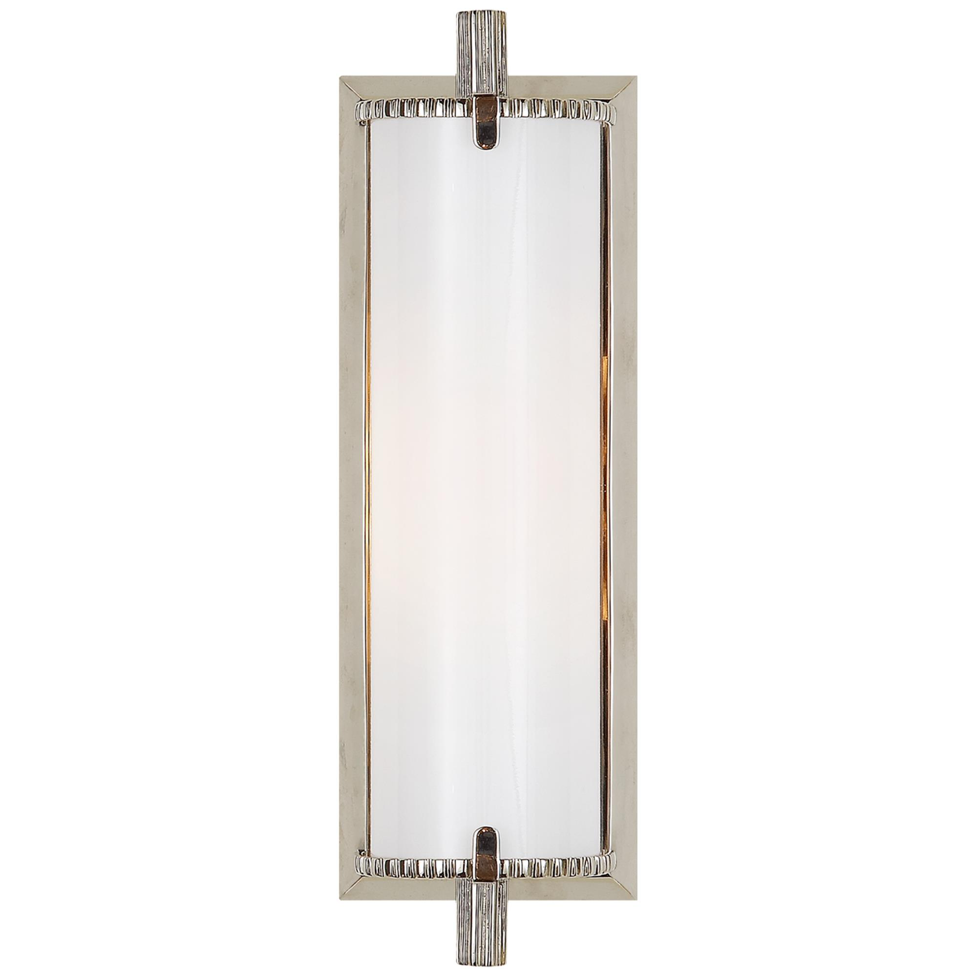 Shown in Polished Nickel finish and White glass