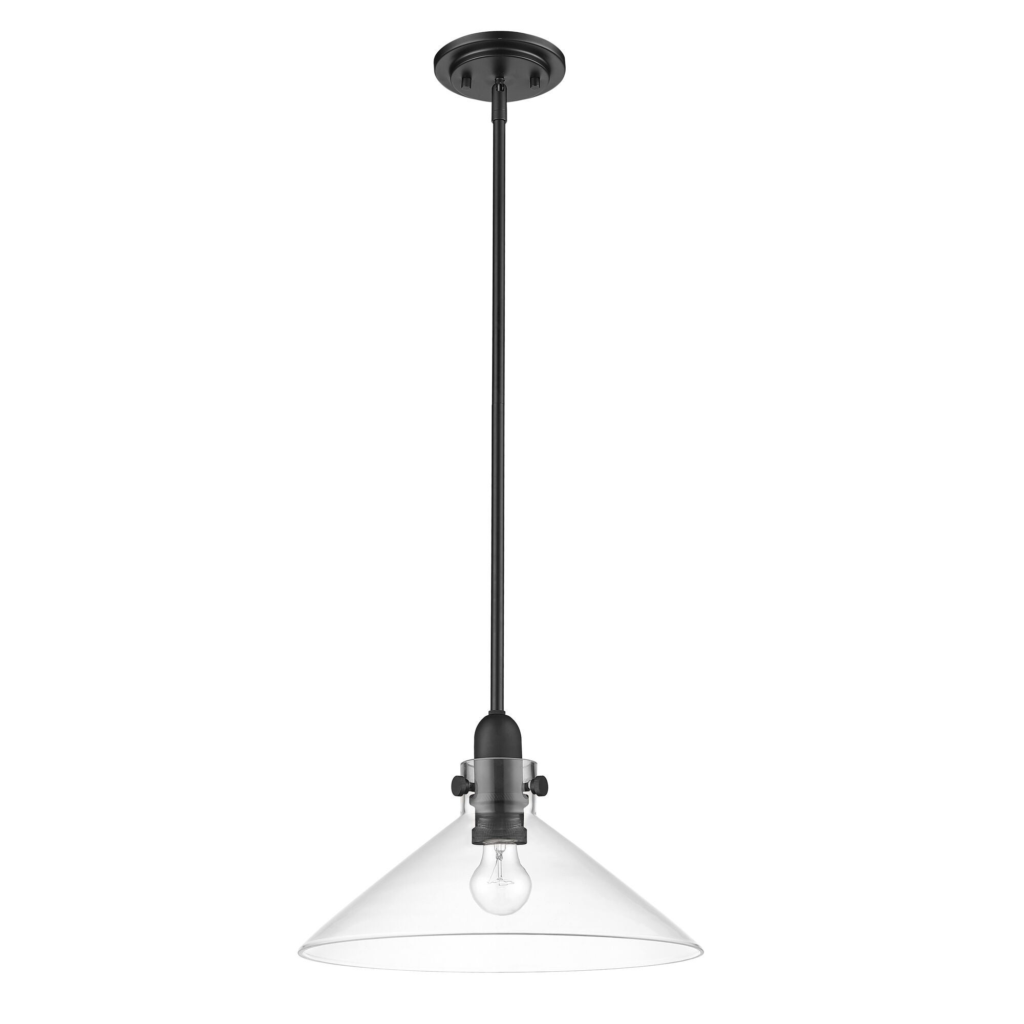 Shown in Matte Black finish and Clear Glass shade
