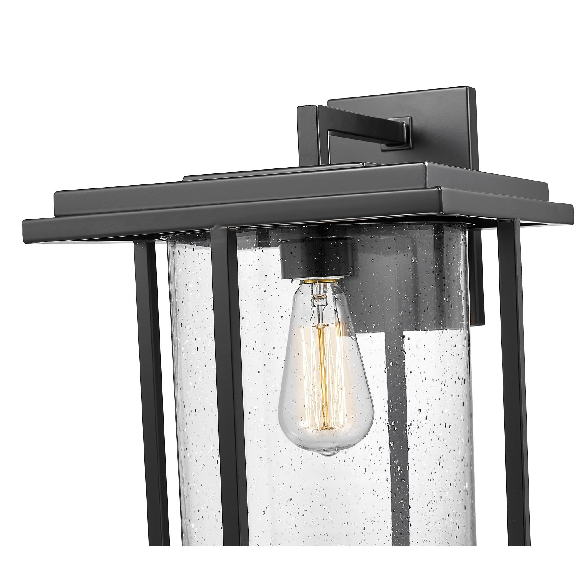 Shown in Powder Coated Black finish and Clear Seeded glass