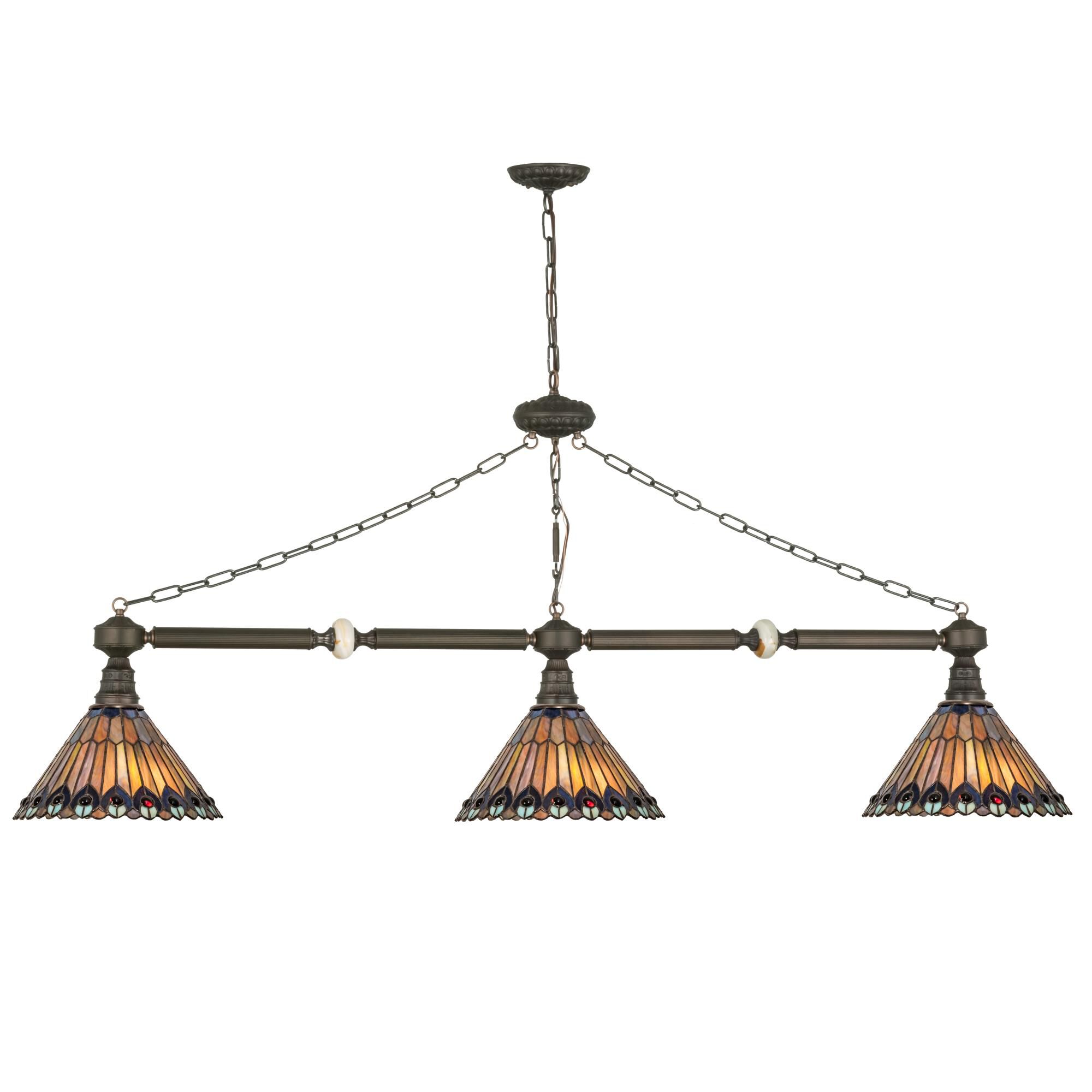 Tiffany Jeweled Peacock 45 Inch 3 Light Linear Suspension Light by Meyda Lighting