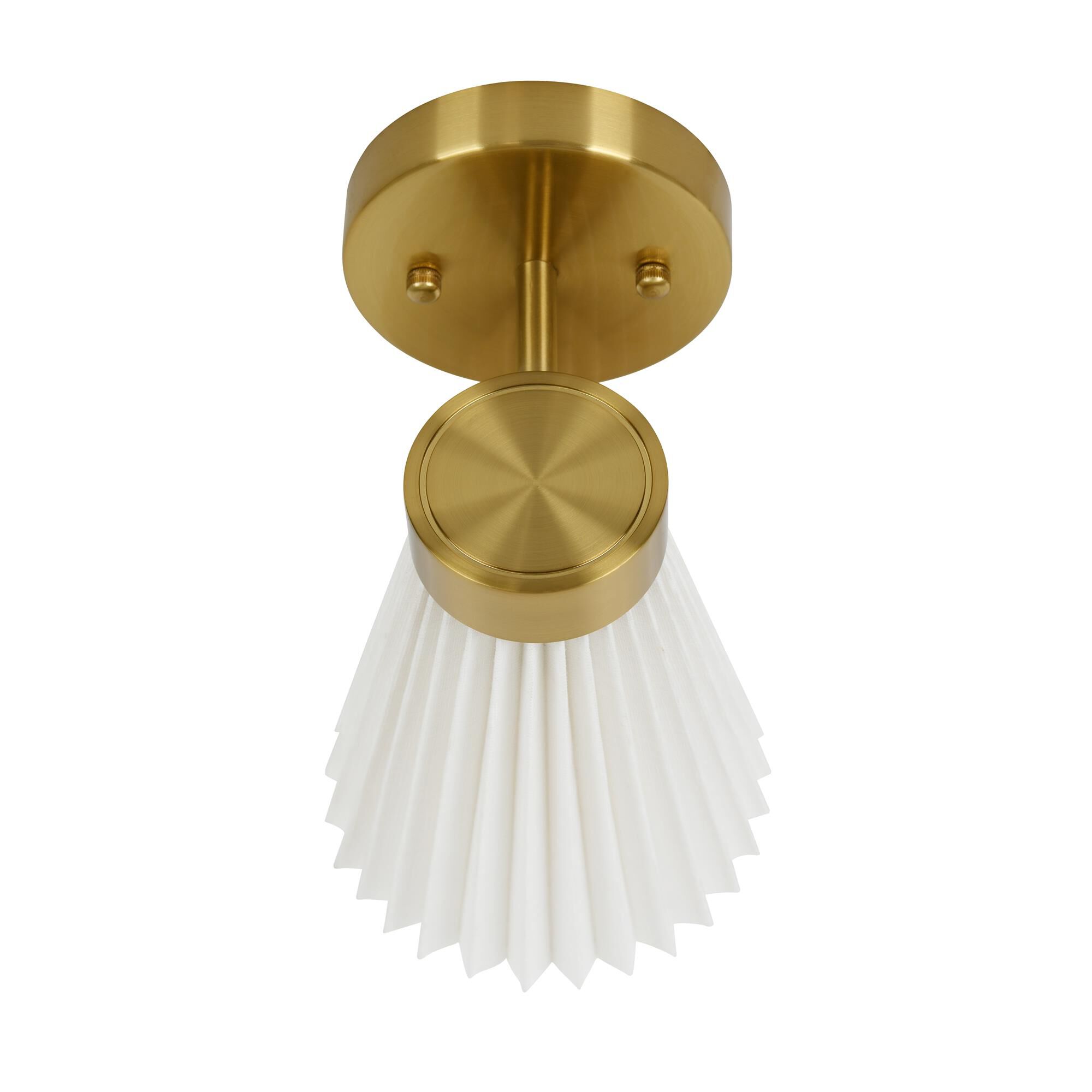 Shown in Brass and White finish and White Linen shade