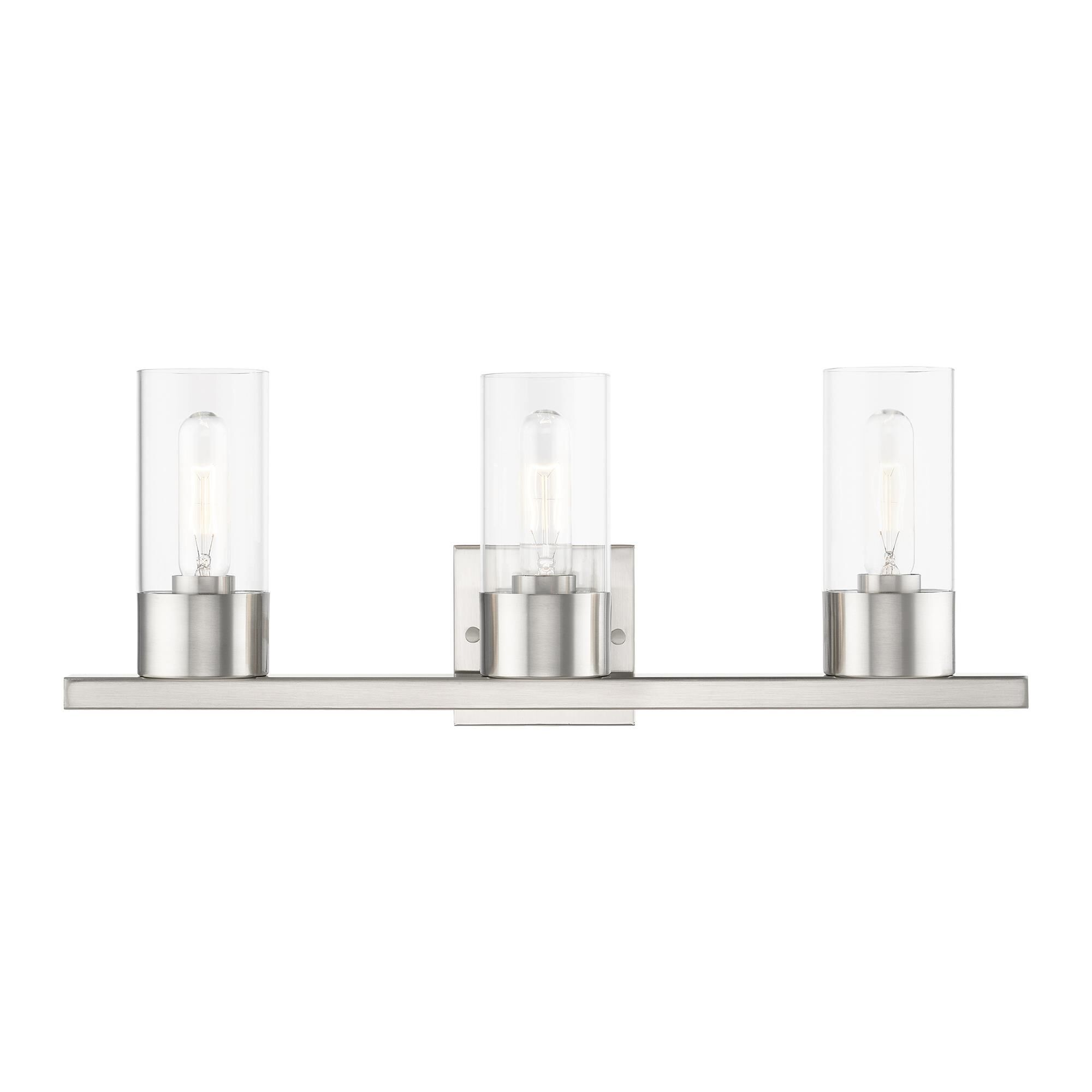 Shown in Brushed Nickel finish and Clear glass