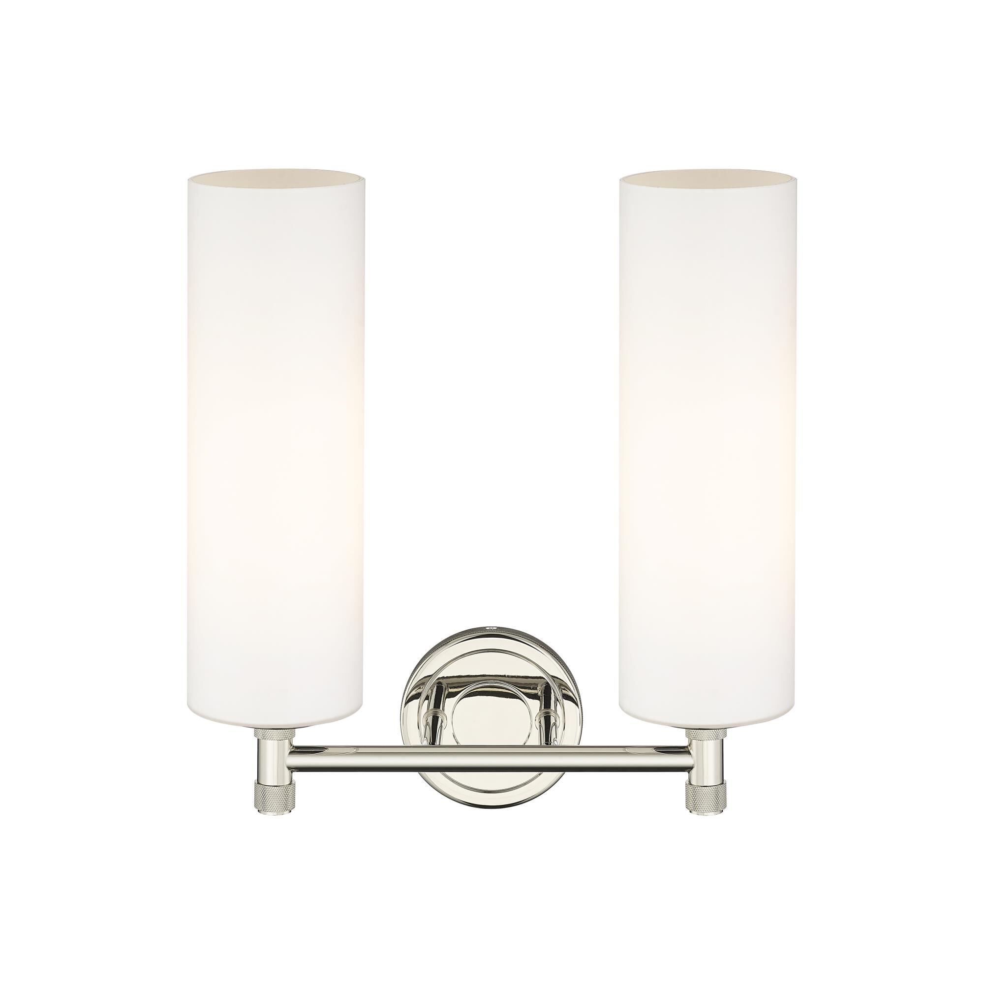 Shown in Polished Nickel finish and Matte White glass