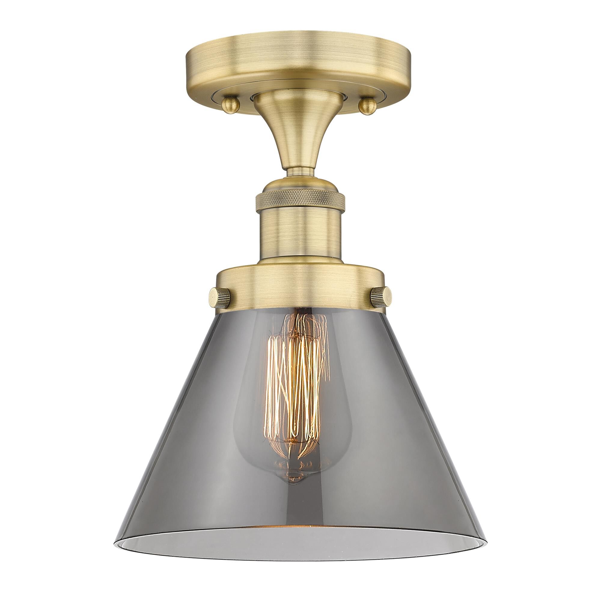Shown in Brushed Brass finish and Plated Smoke glass