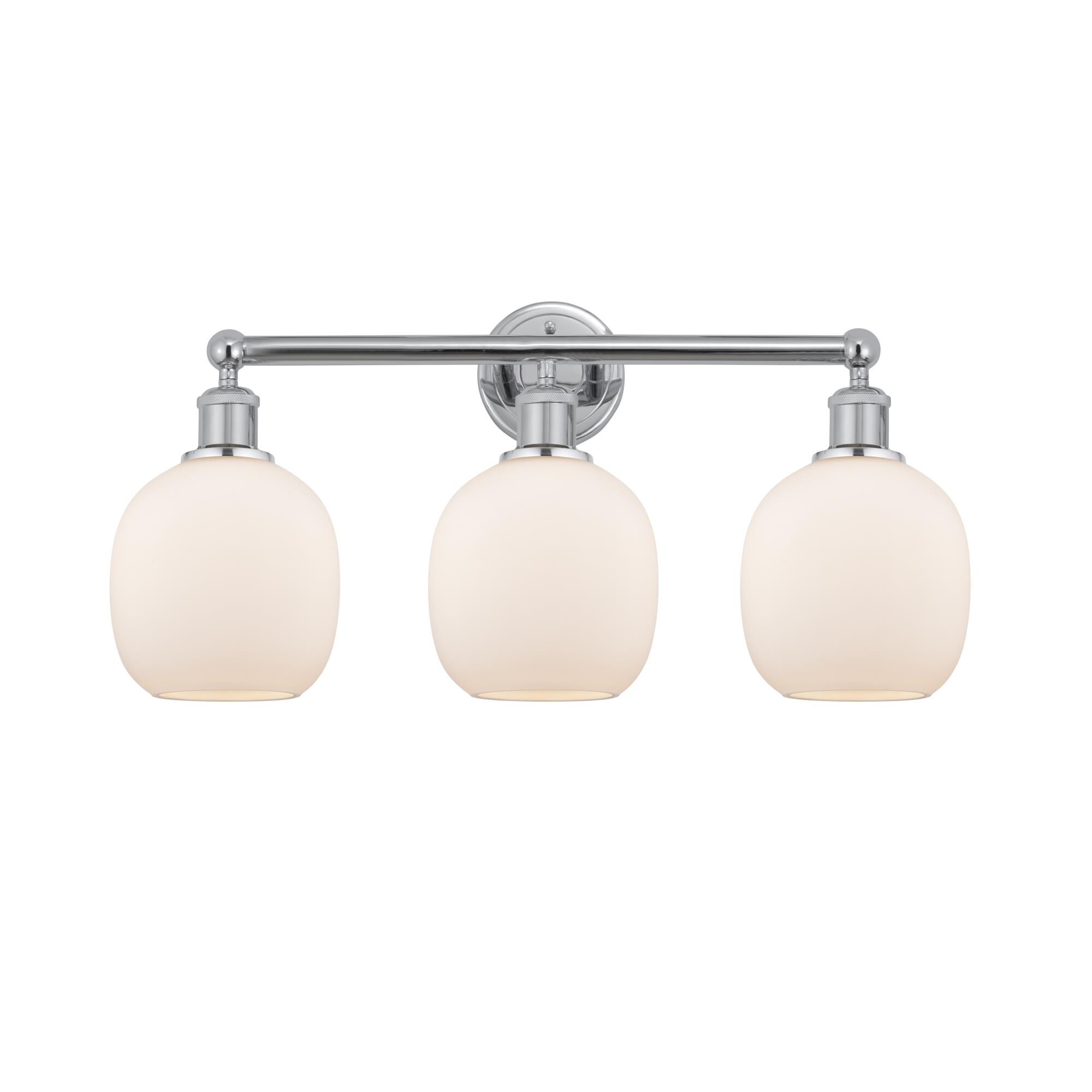 Shown in Polished Chrome, Matte White finish and Matte White glass and Matte White Glass shade