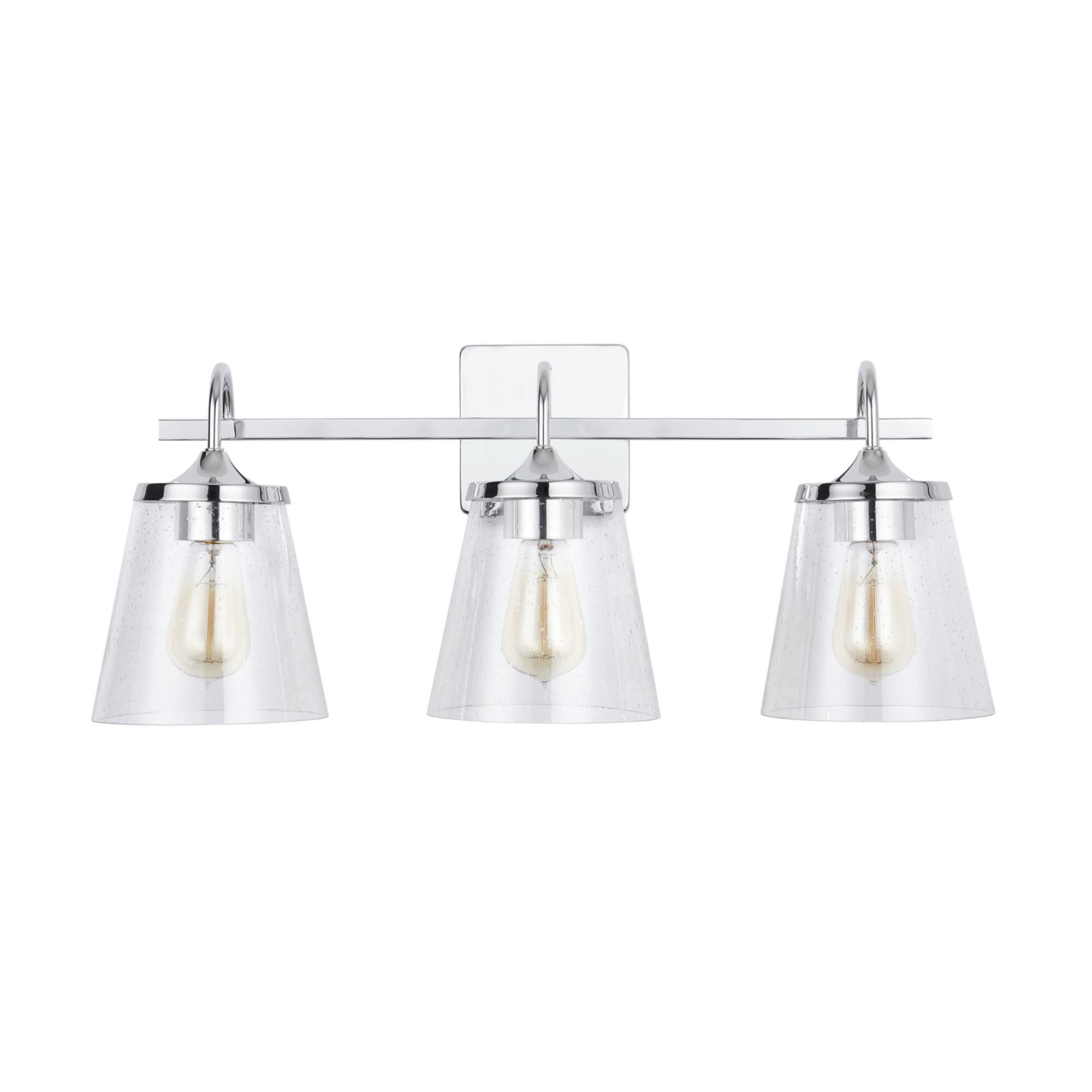 Shown in Chrome finish and Clear Seeded glass