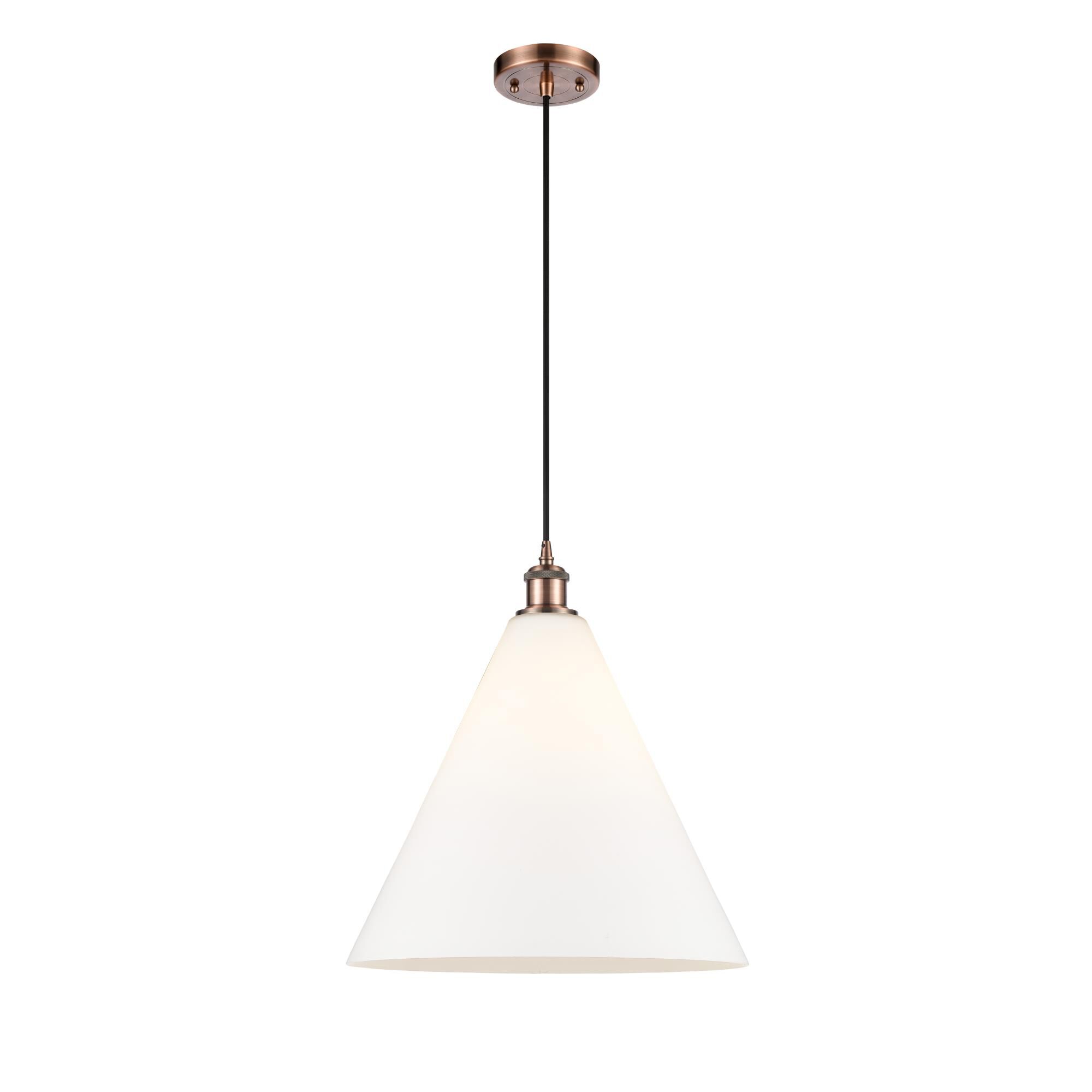 Shown in Antique Copper finish and Matte White Cased Ballston Cone glass and No Shade shade