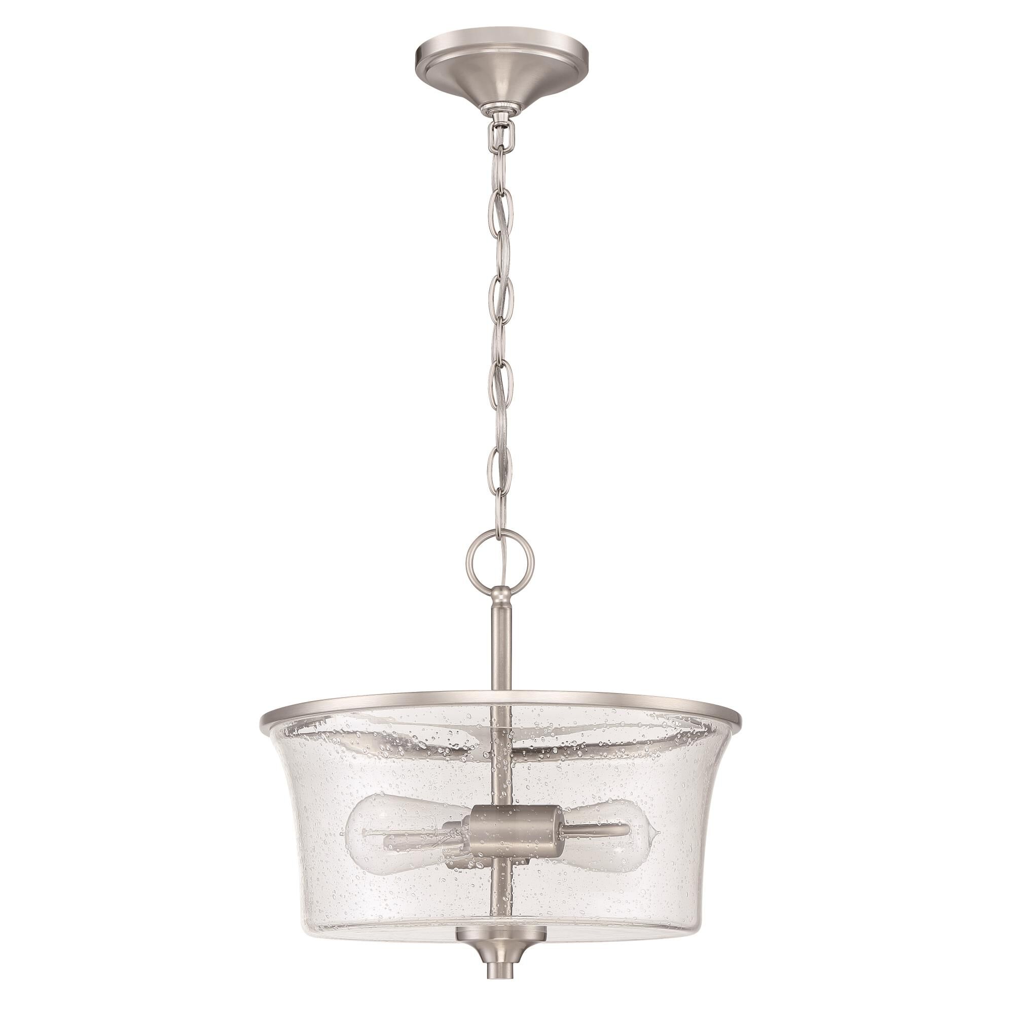 Shown in Brushed Polished Nickel finish and Clear Seeded glass and Glass shade