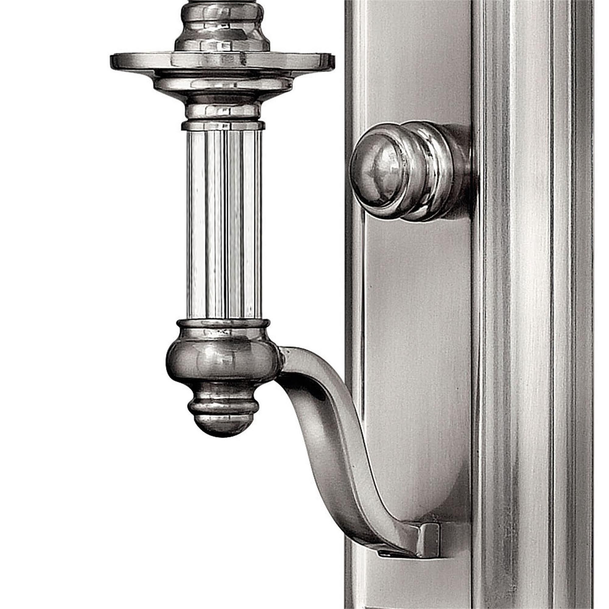 Shown in Brushed Nickel finish and White Fabric Hardback shade