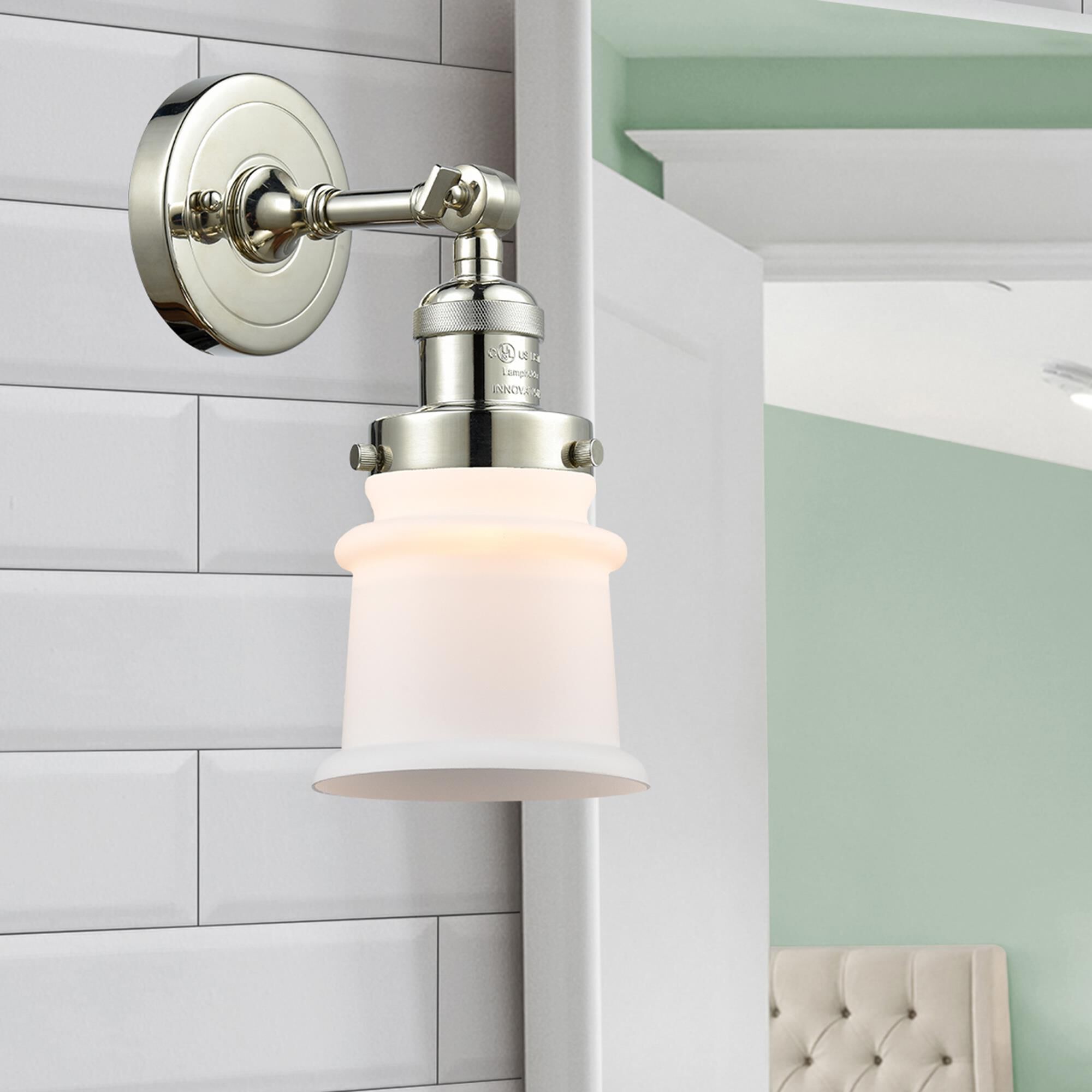 Shown in Polished Nickel finish and Matte White Cased glass