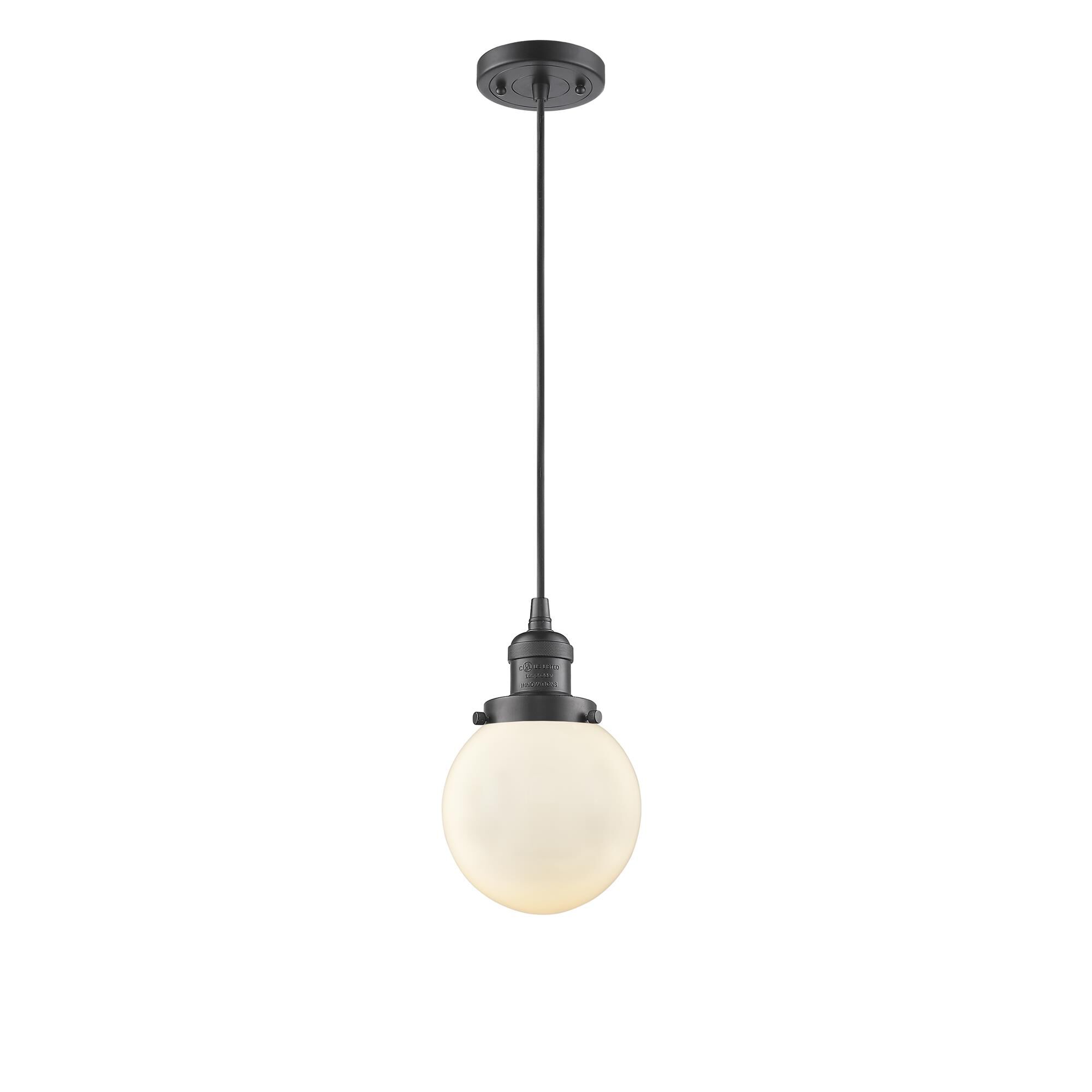 Shown in Oil Rubbed Bronze finish and Matte White Cased glass