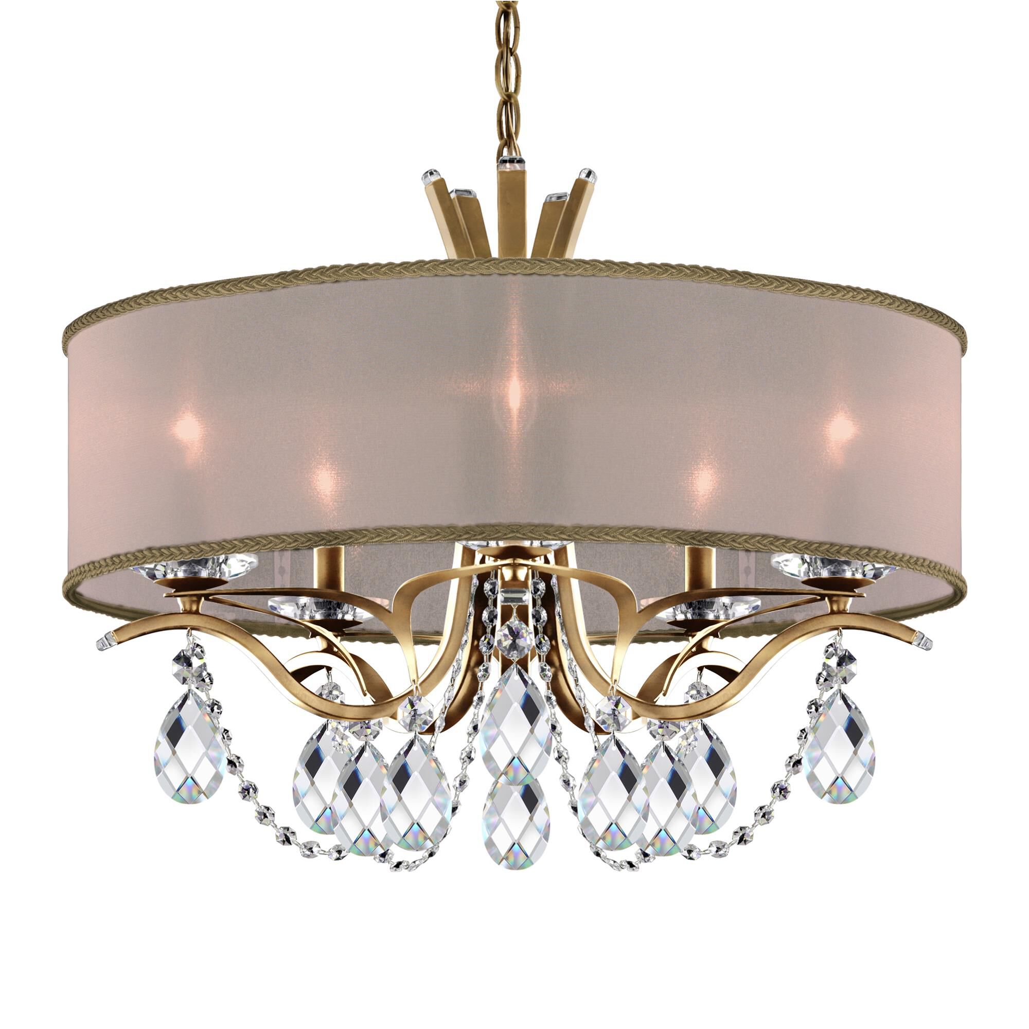 Shown in Heirloom Gold finish and Clear Radiance crystal and Gold Hardback shade