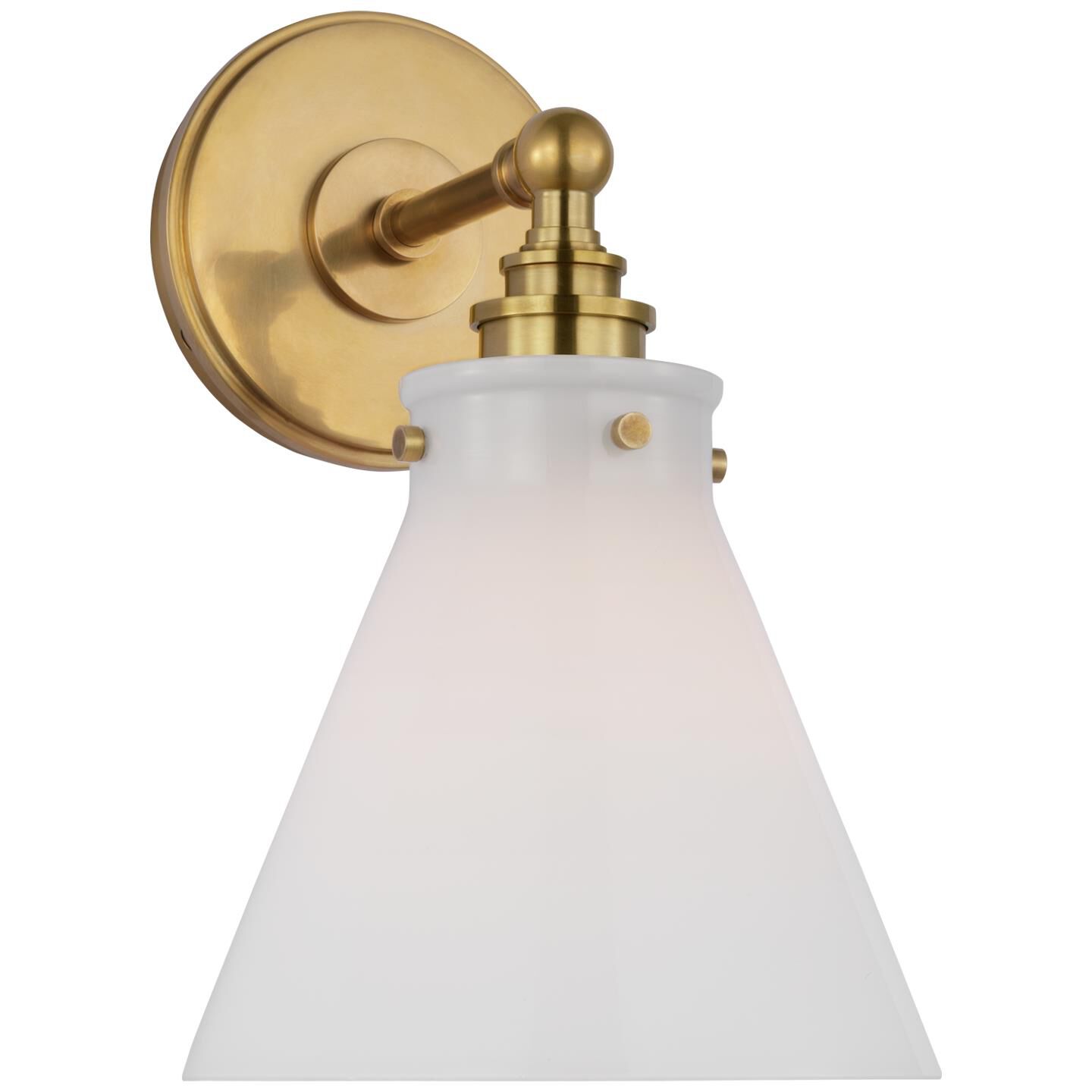 Shown in Antique-Burnished Brass finish and White glass