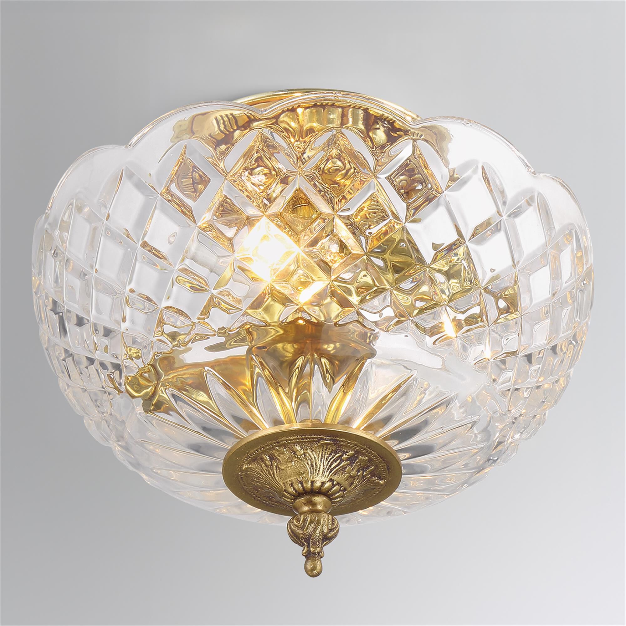 Shown in Olde Brass finish and Lead Crystal glass and Lead Crystal shade