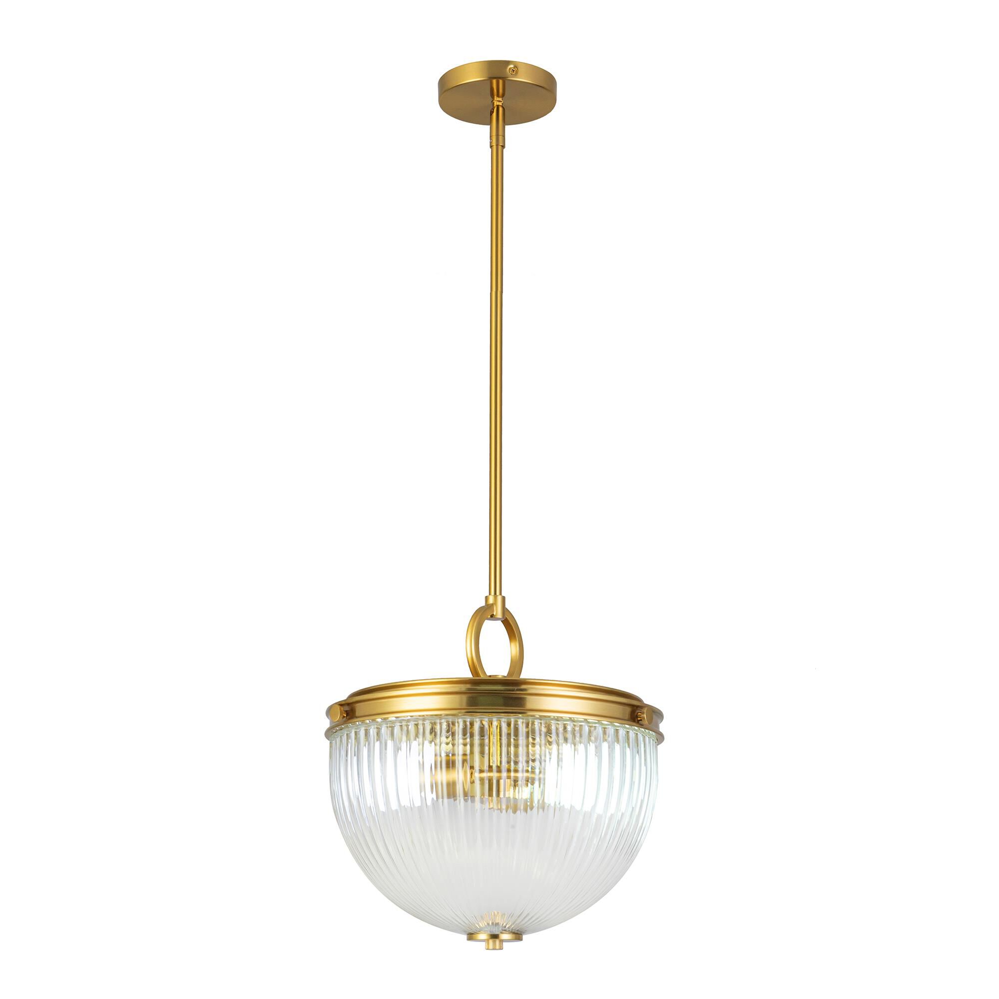 Shown in Vintage Brass finish and Ribbed glass