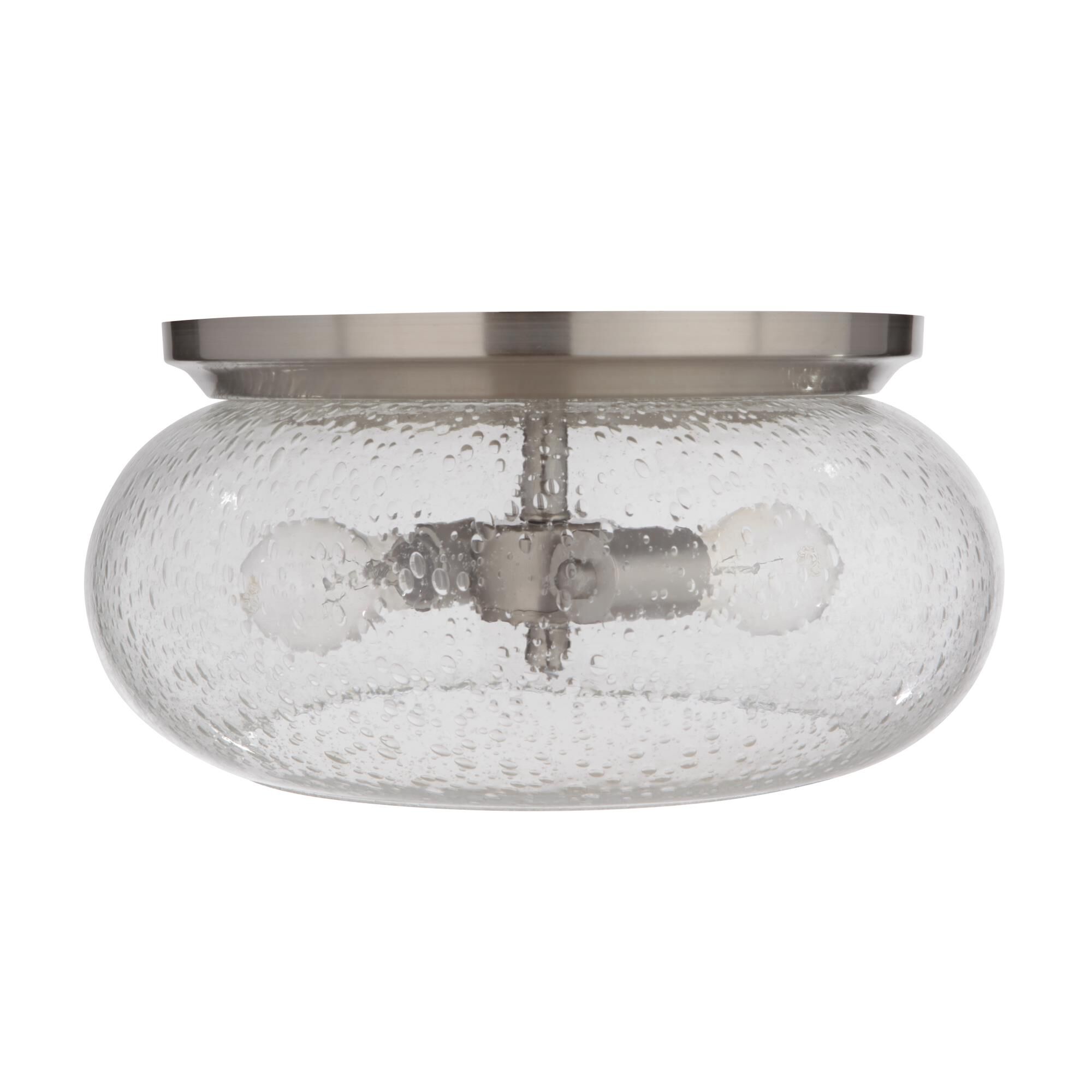 Shown in Brushed Polished Nickel finish and Clear Seeded glass and Glass shade