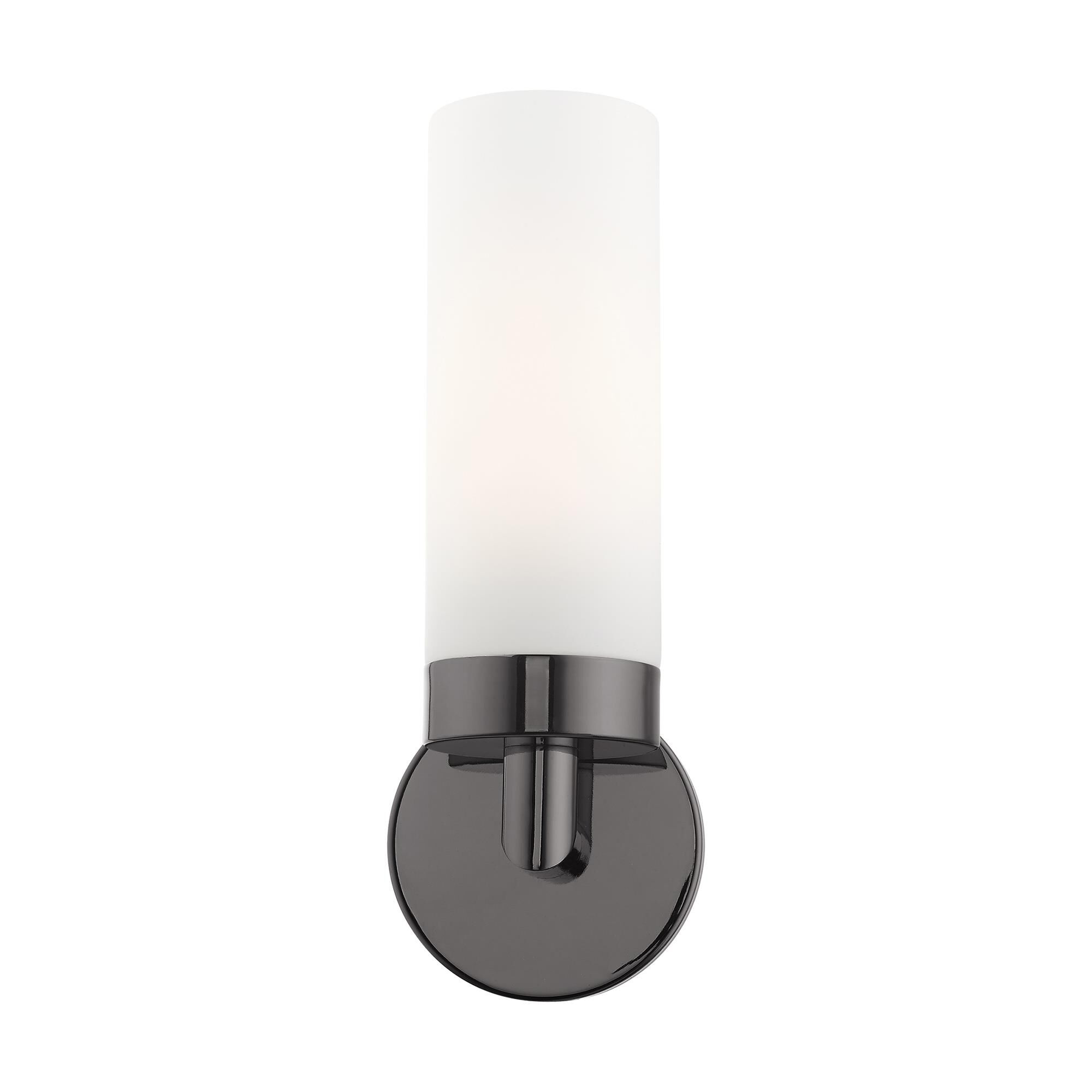 Shown in Black Chrome finish and Hand Blown Satin Opal White glass