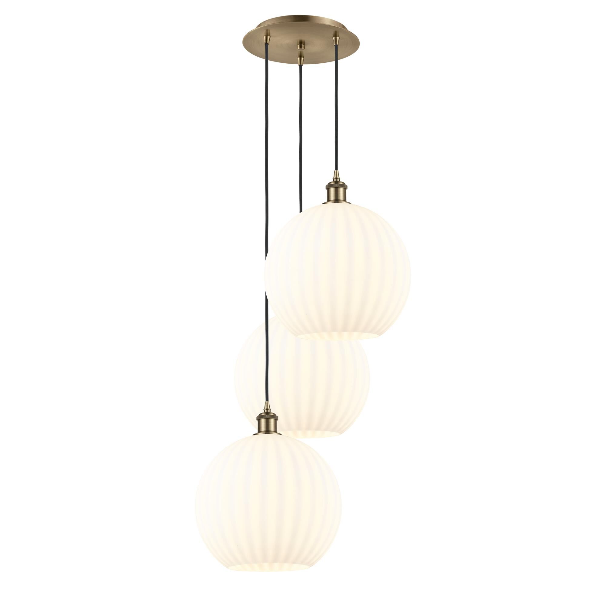 Shown in Antique Brass finish and White Venetian glass