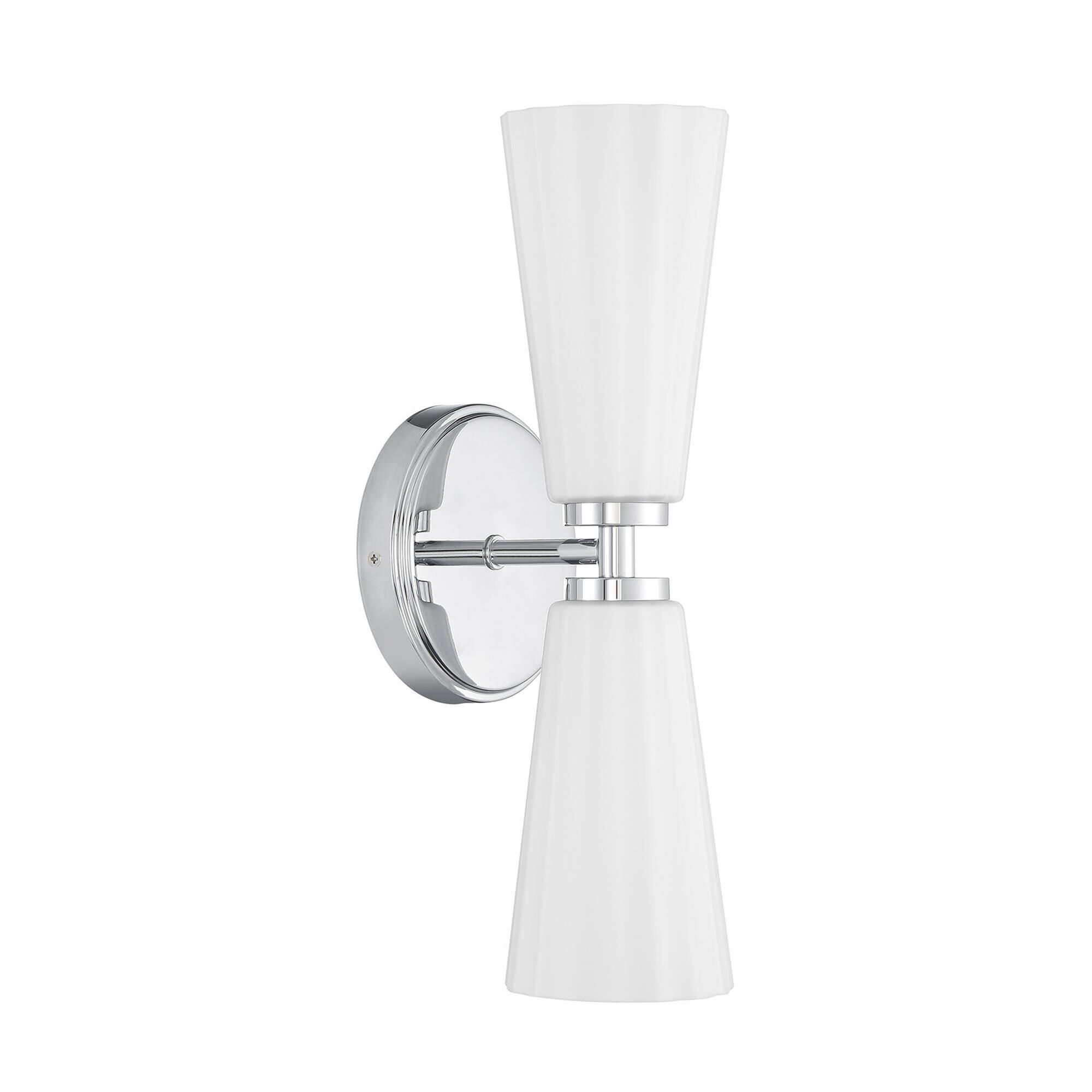 Shown in Chrome finish and White Fluted glass