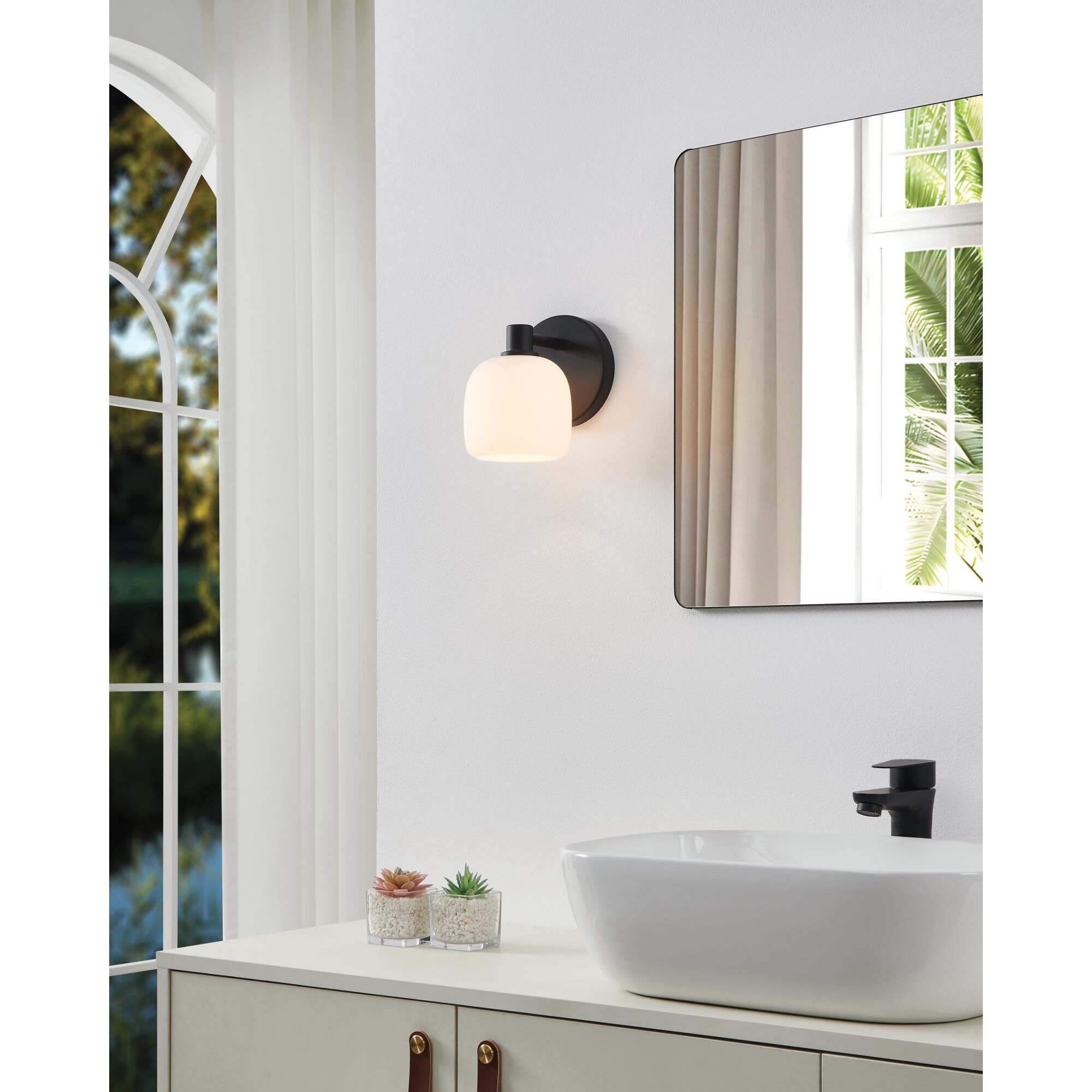 Shown in Matte Black finish and Etched Opal glass