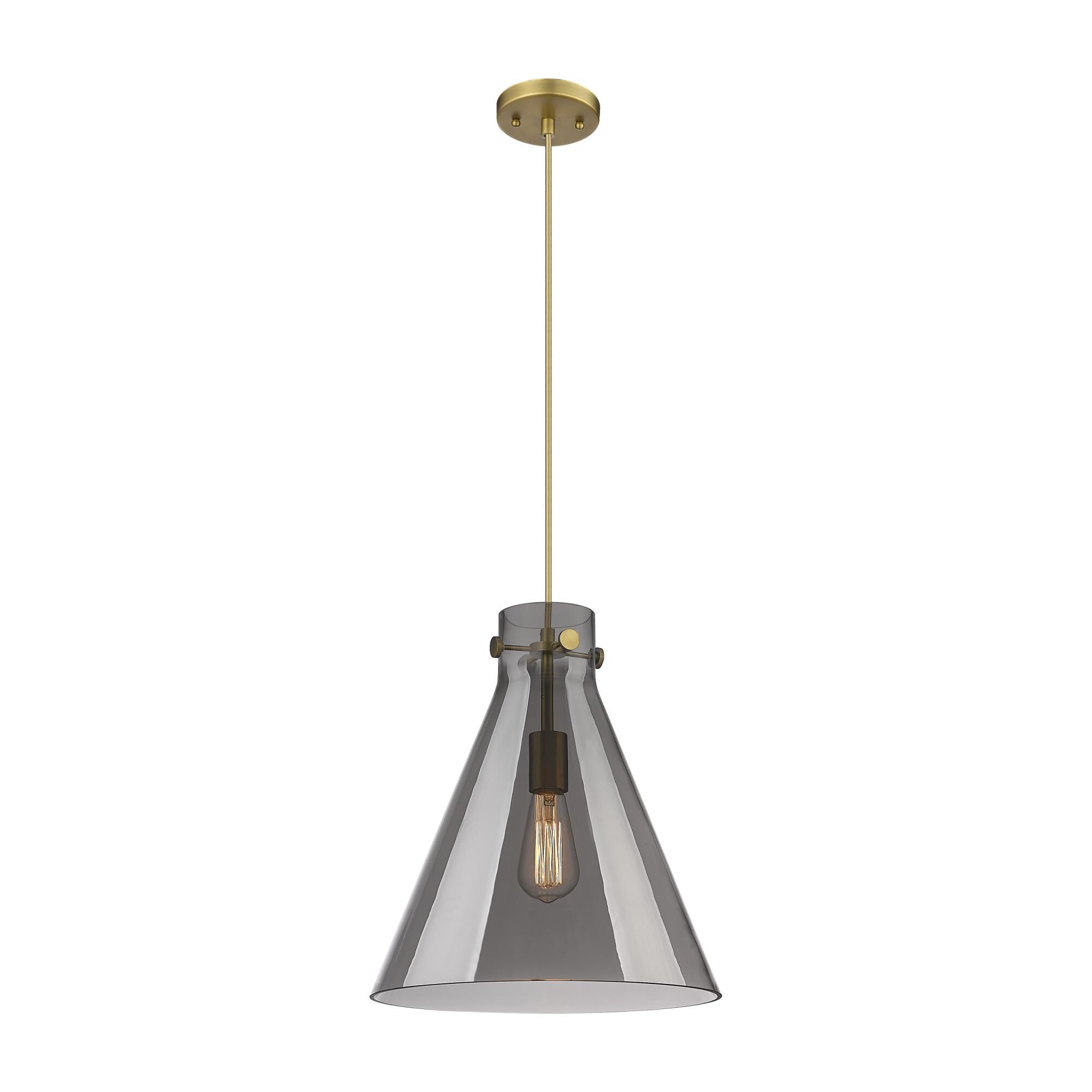 Shown in Brushed Brass finish and Plated Smoke glass and 1 Light accent