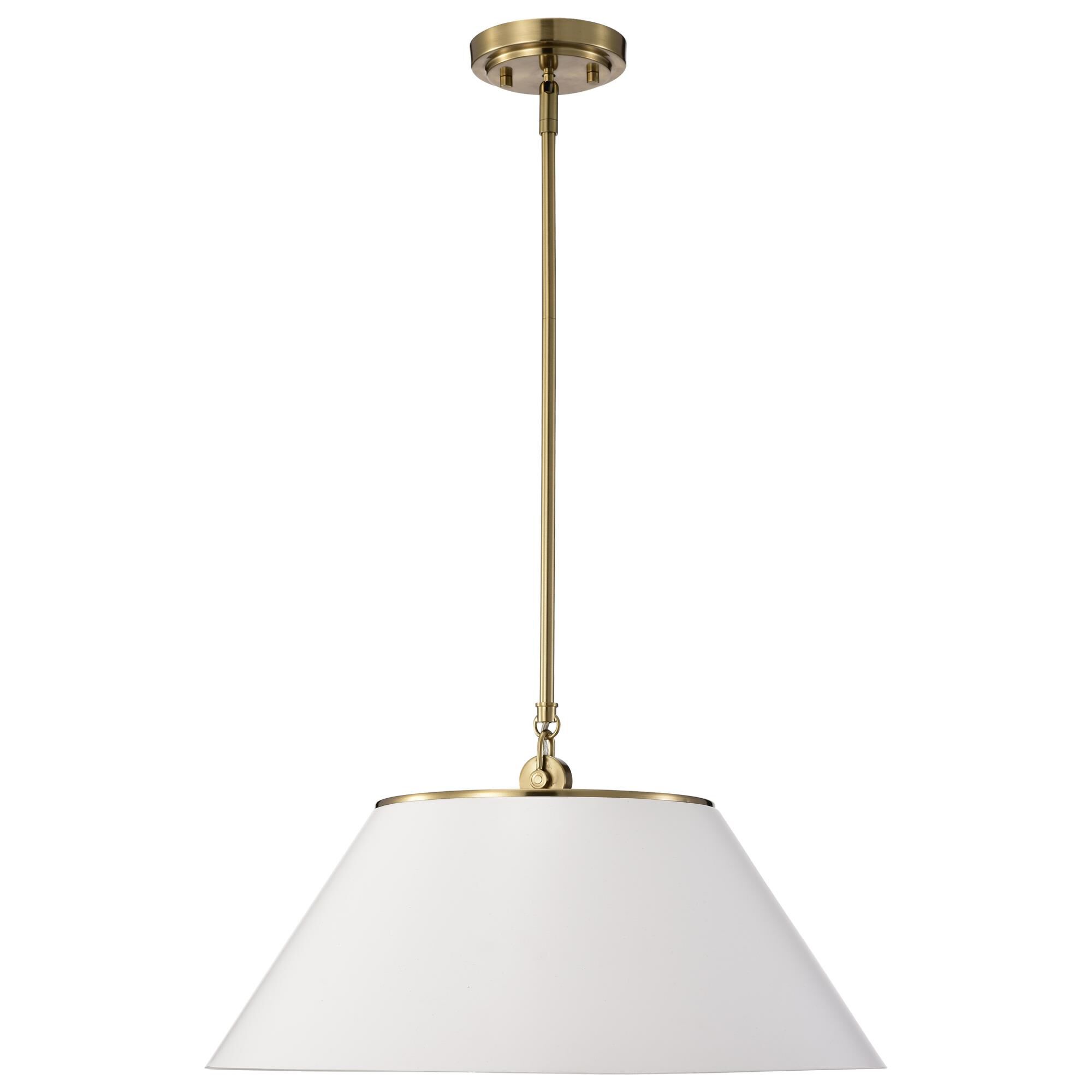 Shown in Vintage Brass finish and No Glass glass and White shade