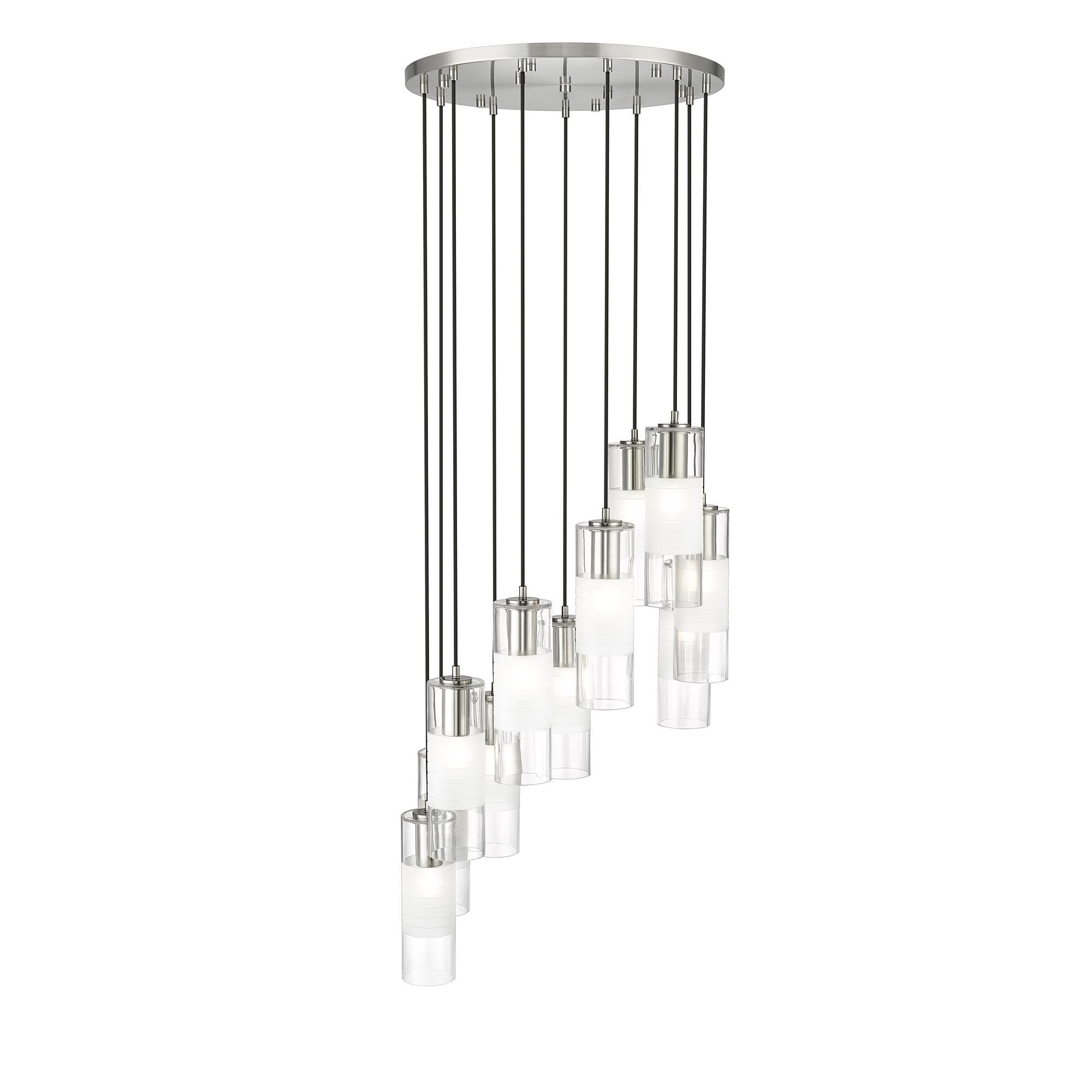 Shown in Brushed Nickel finish and Clear+frosted glass and Clear+frosted shade