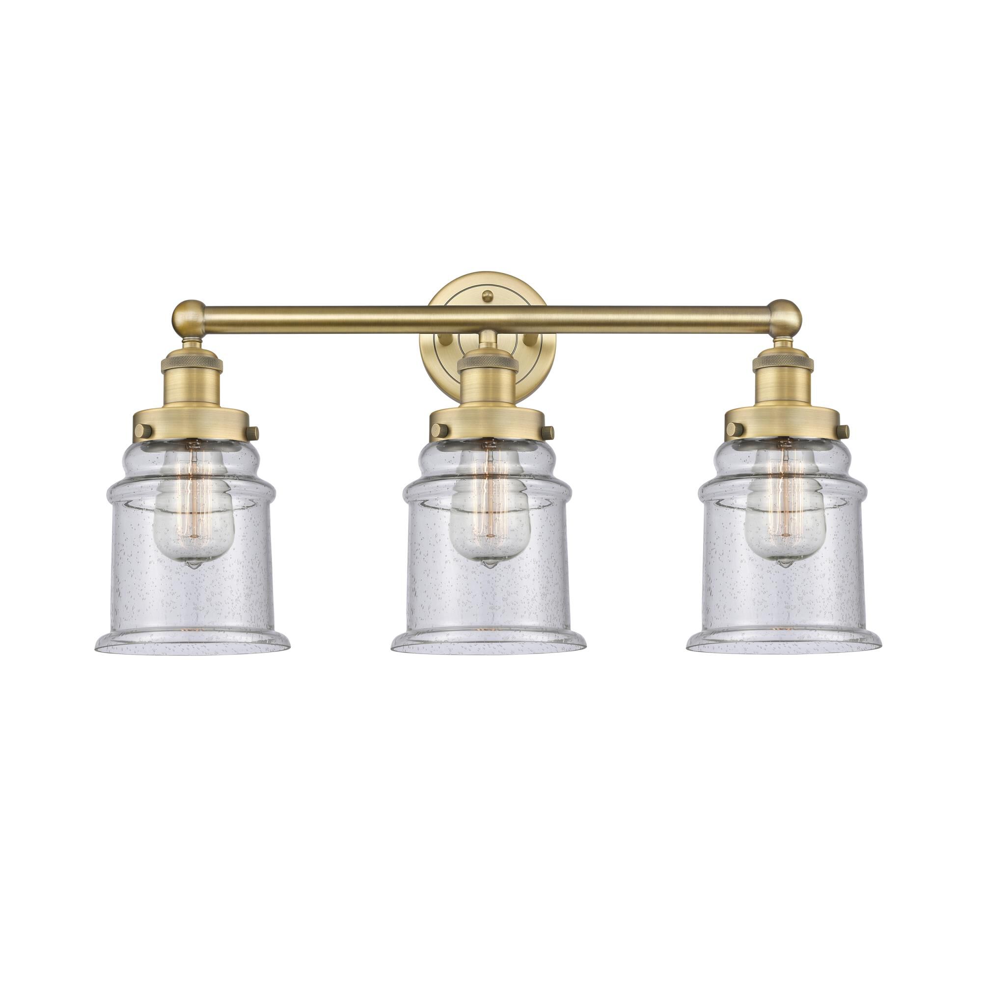 Shown in Brushed Brass finish and Seedy glass