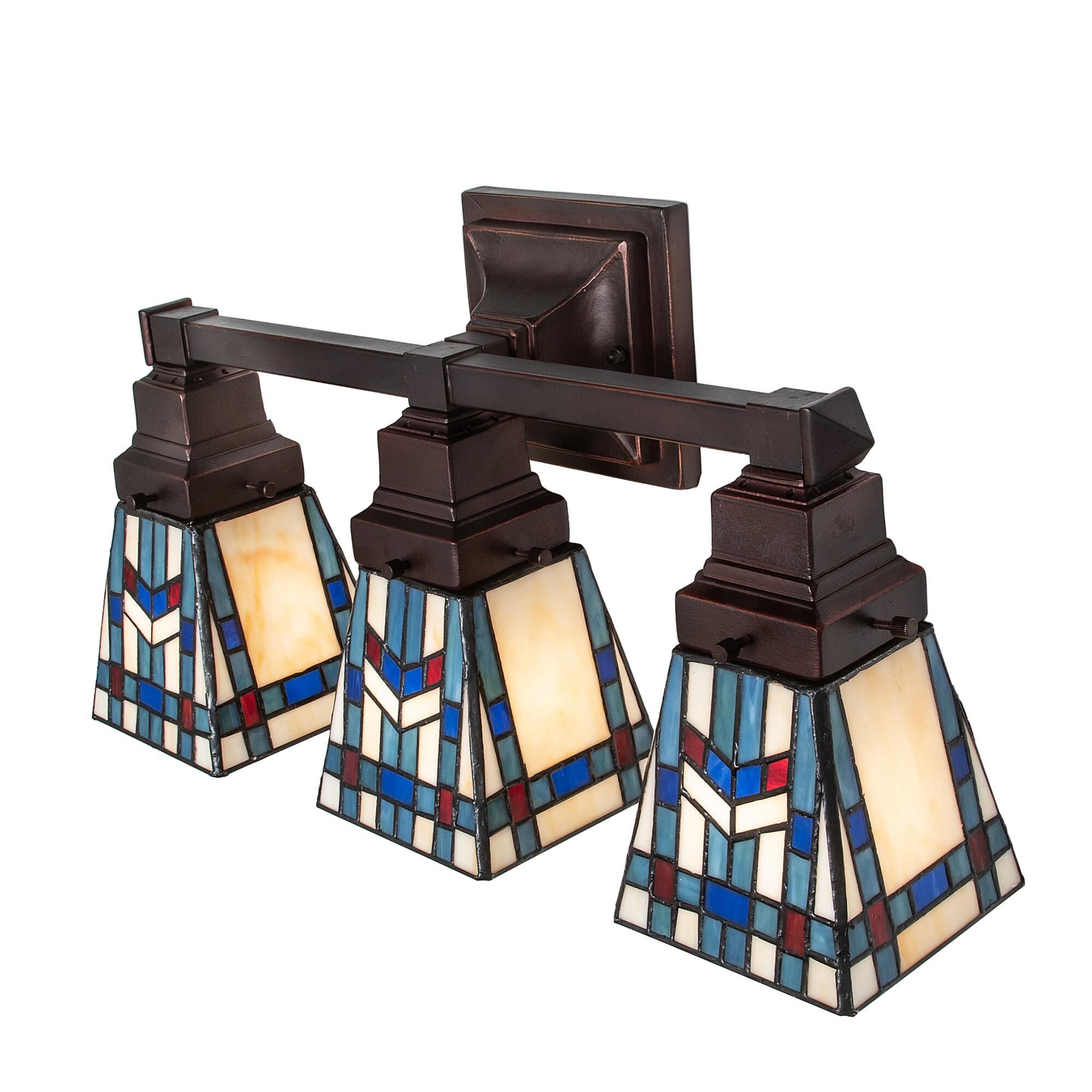 Shown in Mahogany Bronze finish and Blue;Beige glass