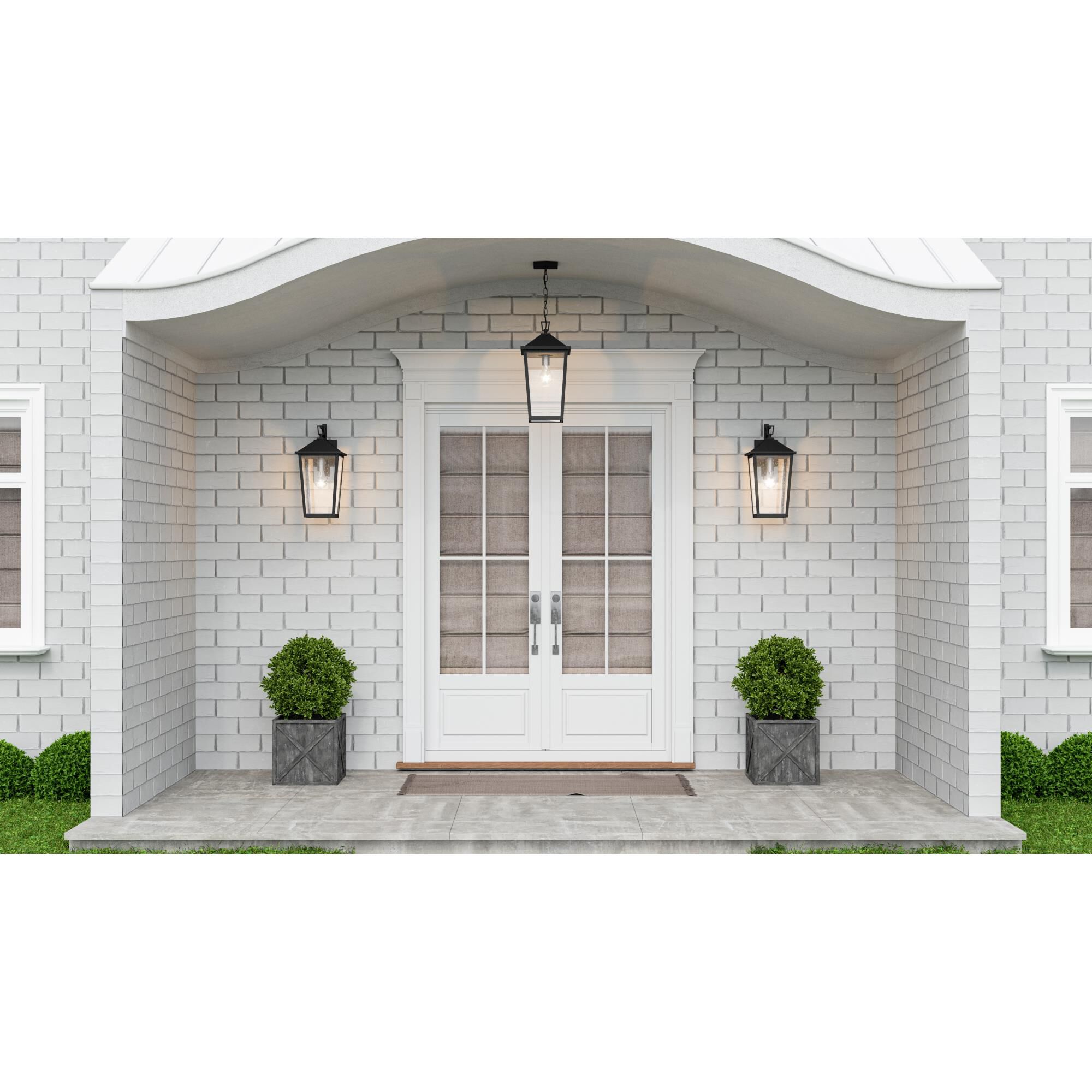 Shown in Mottled Black finish and Clear Lighter Seeded glass