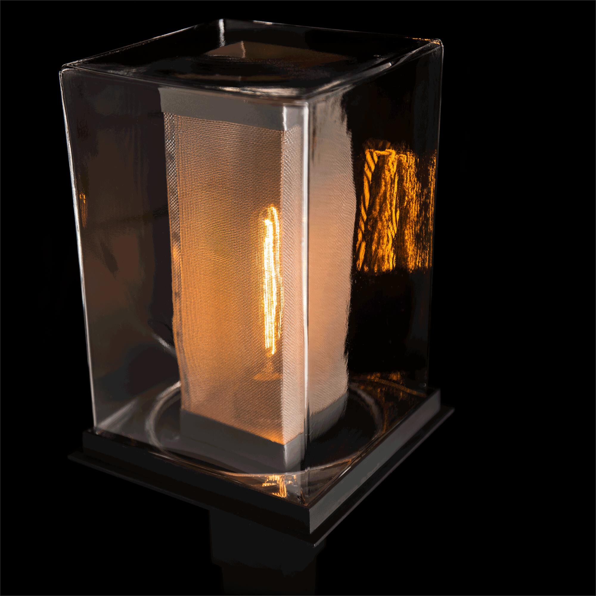 Shown in Coastal Black finish and Clear glass and Translucent Soft Gold accent