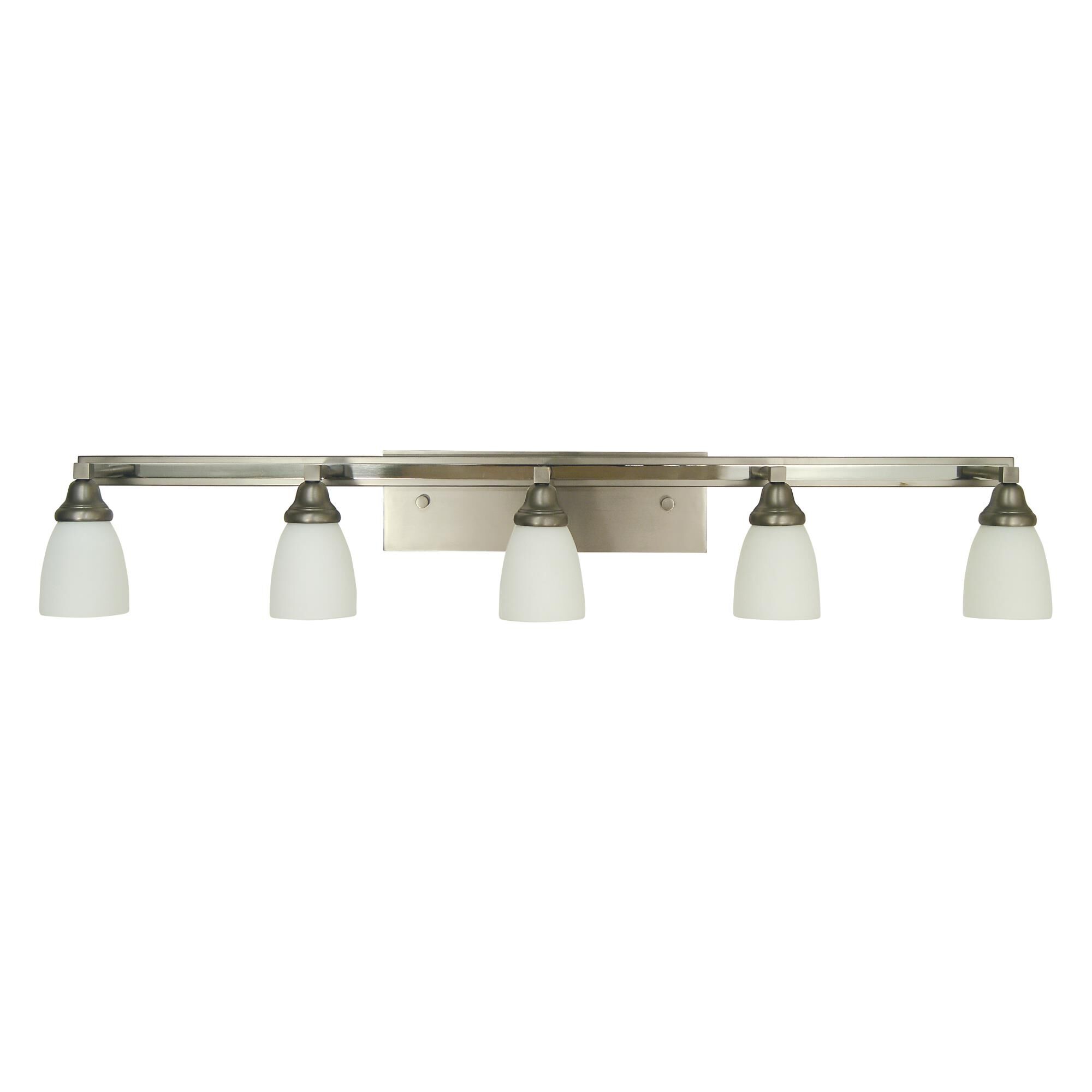 Shown in Satin Pewter With Polished Nickel finish and White Glass shade