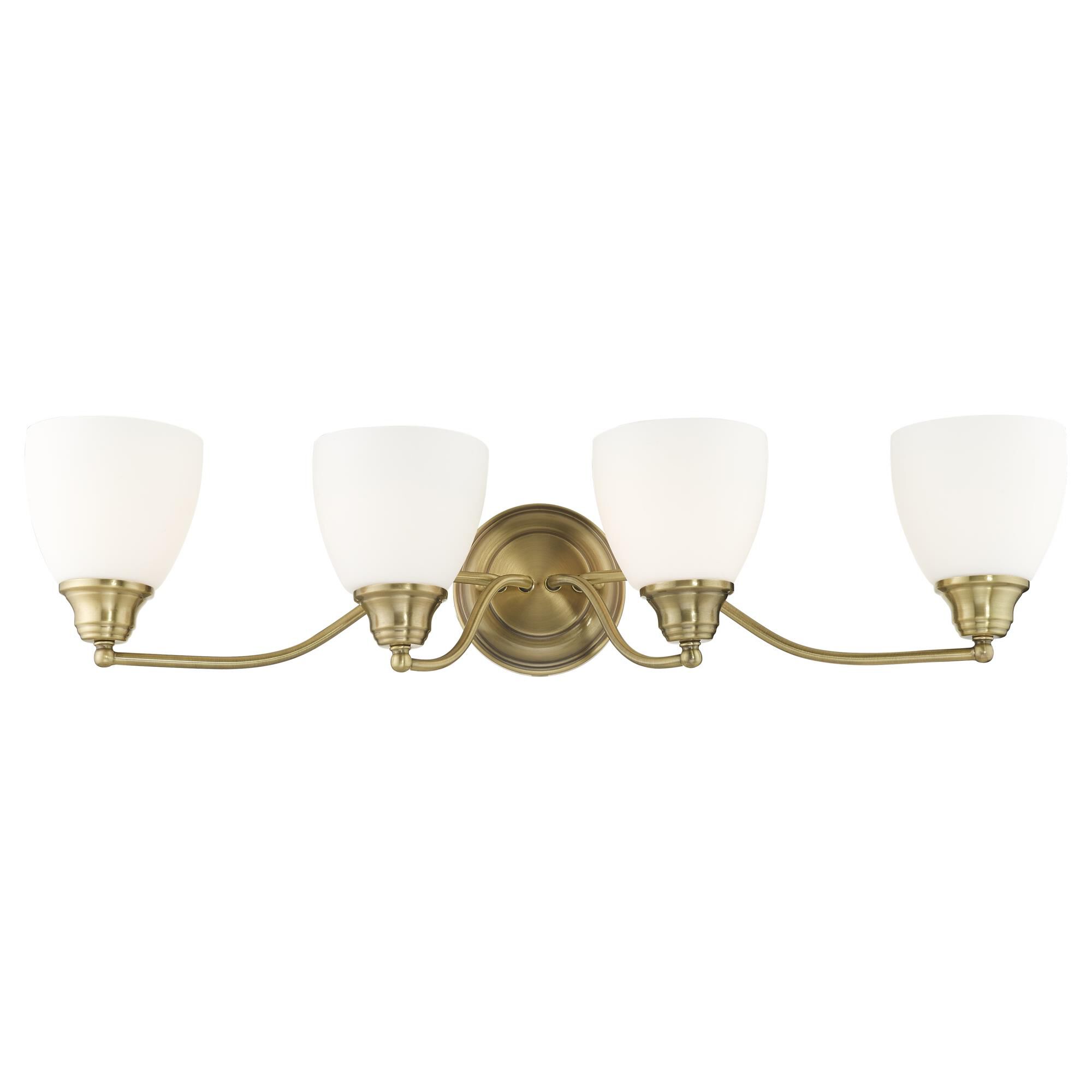 Shown in Antique Brass finish and Hand Blown Satin Opal White glass