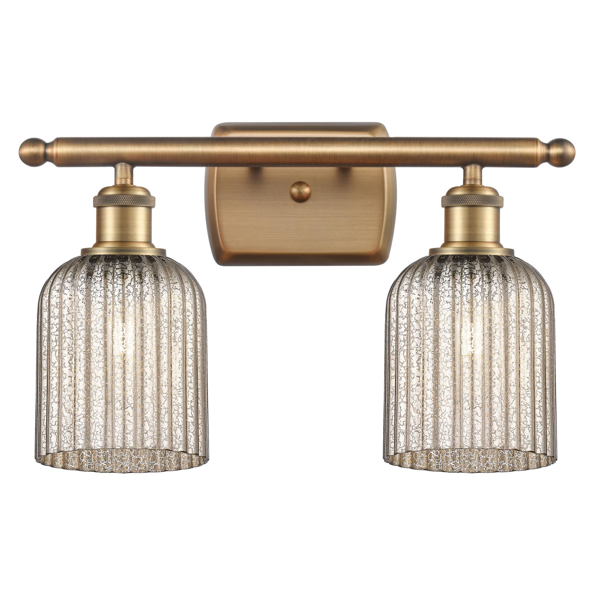 Shown in Brushed Brass finish and Mercury shade