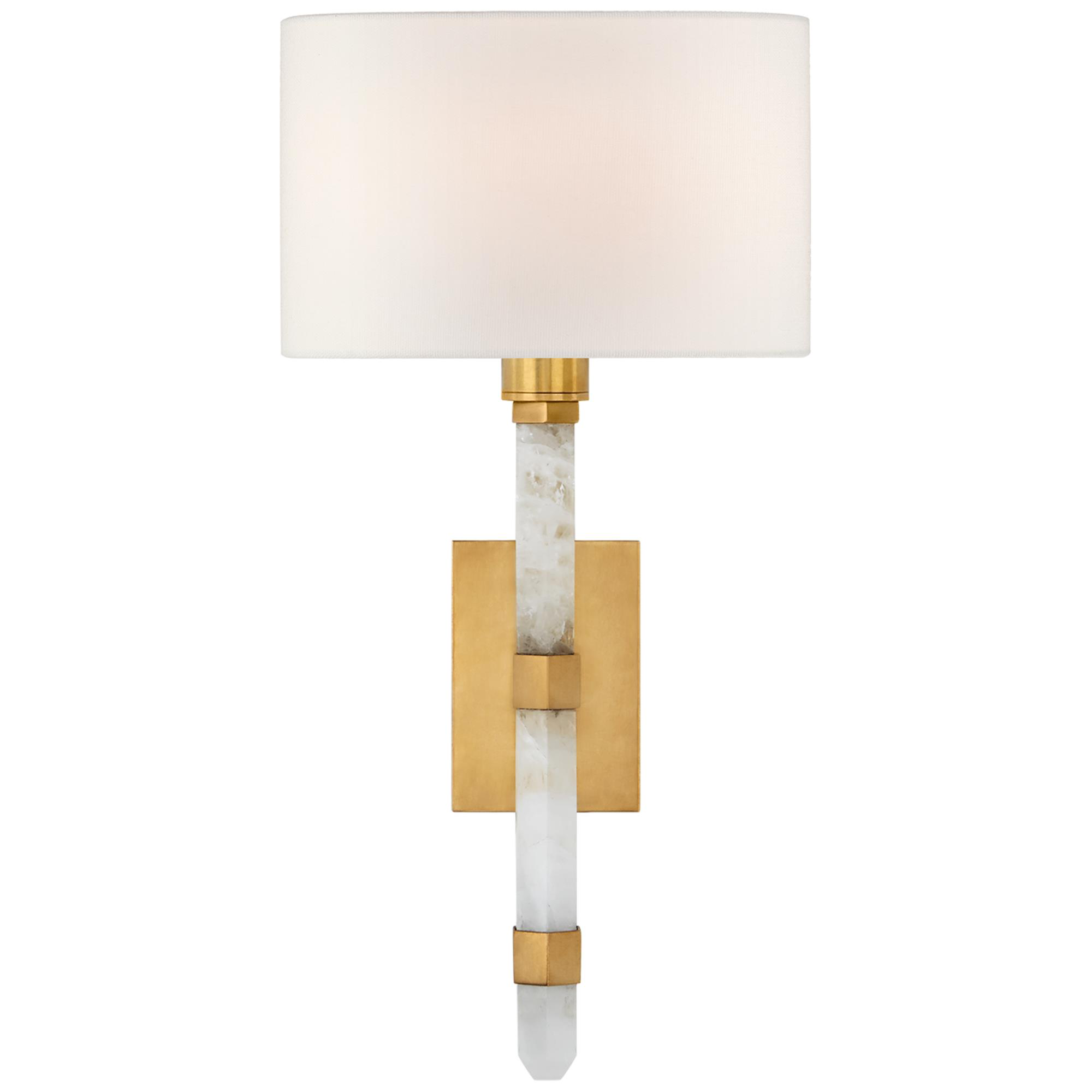 Shown in Antique-Burnished Brass finish and Linen shade