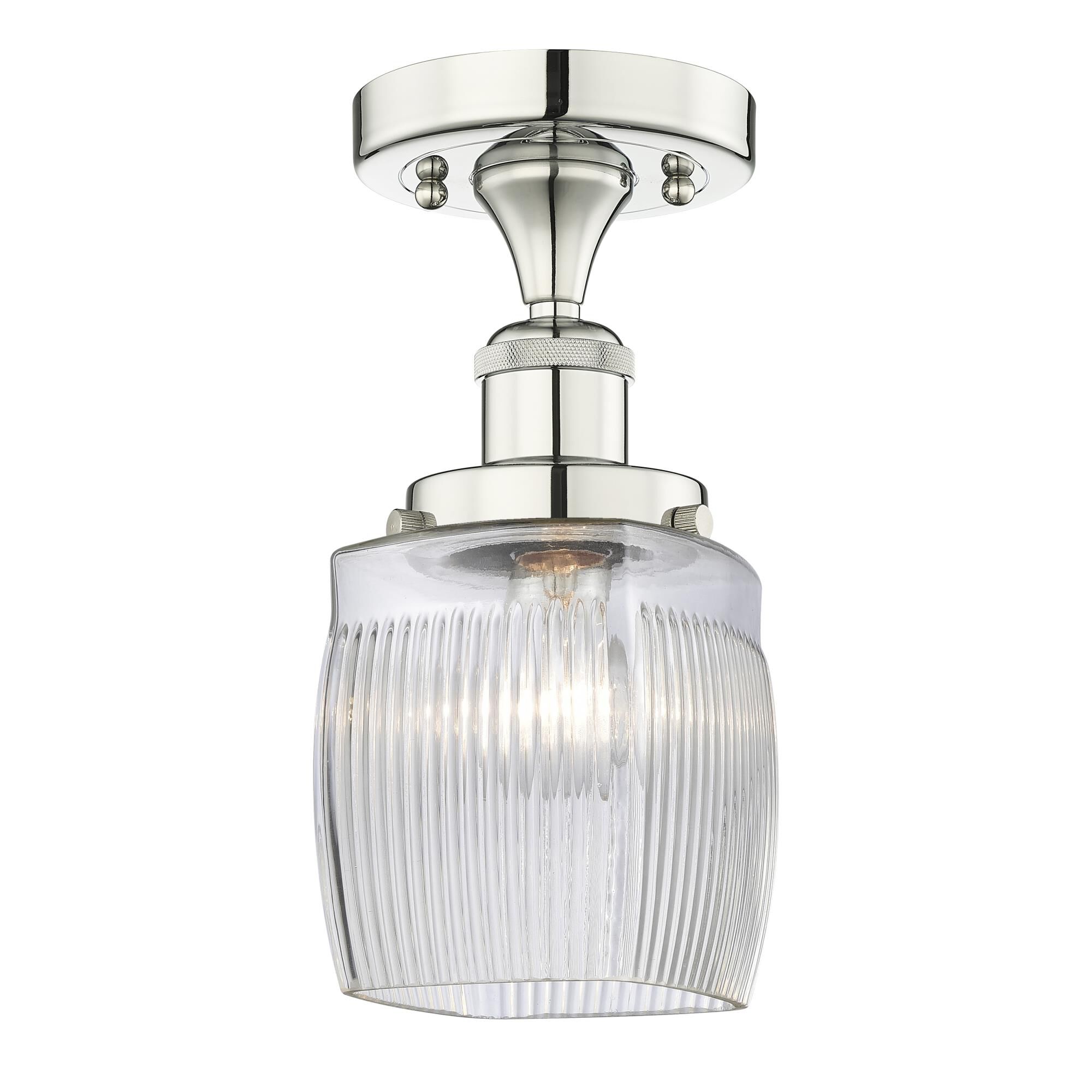 Shown in Polished Nickel finish and Clear Halophane glass