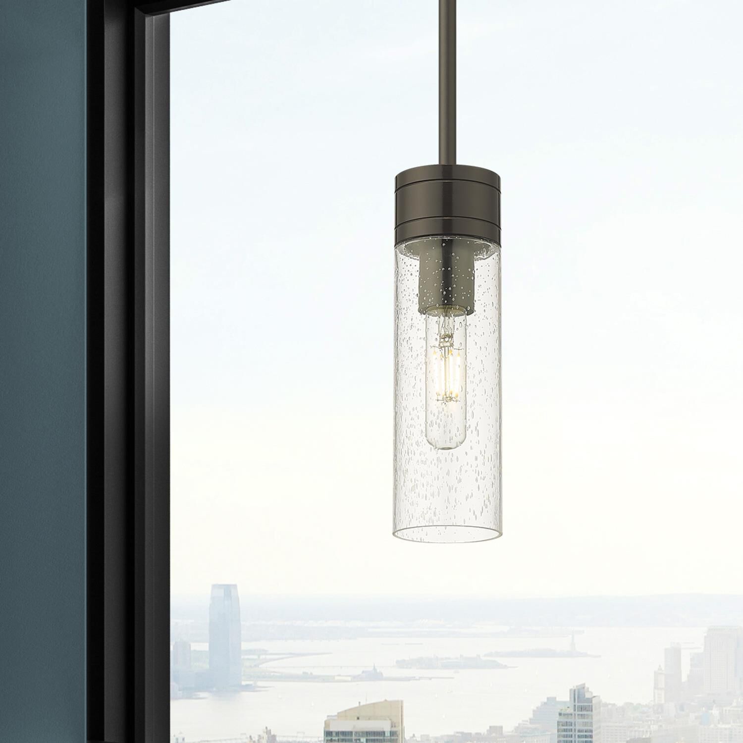 Shown in Oil Rubbed Bronze finish and Seedy glass