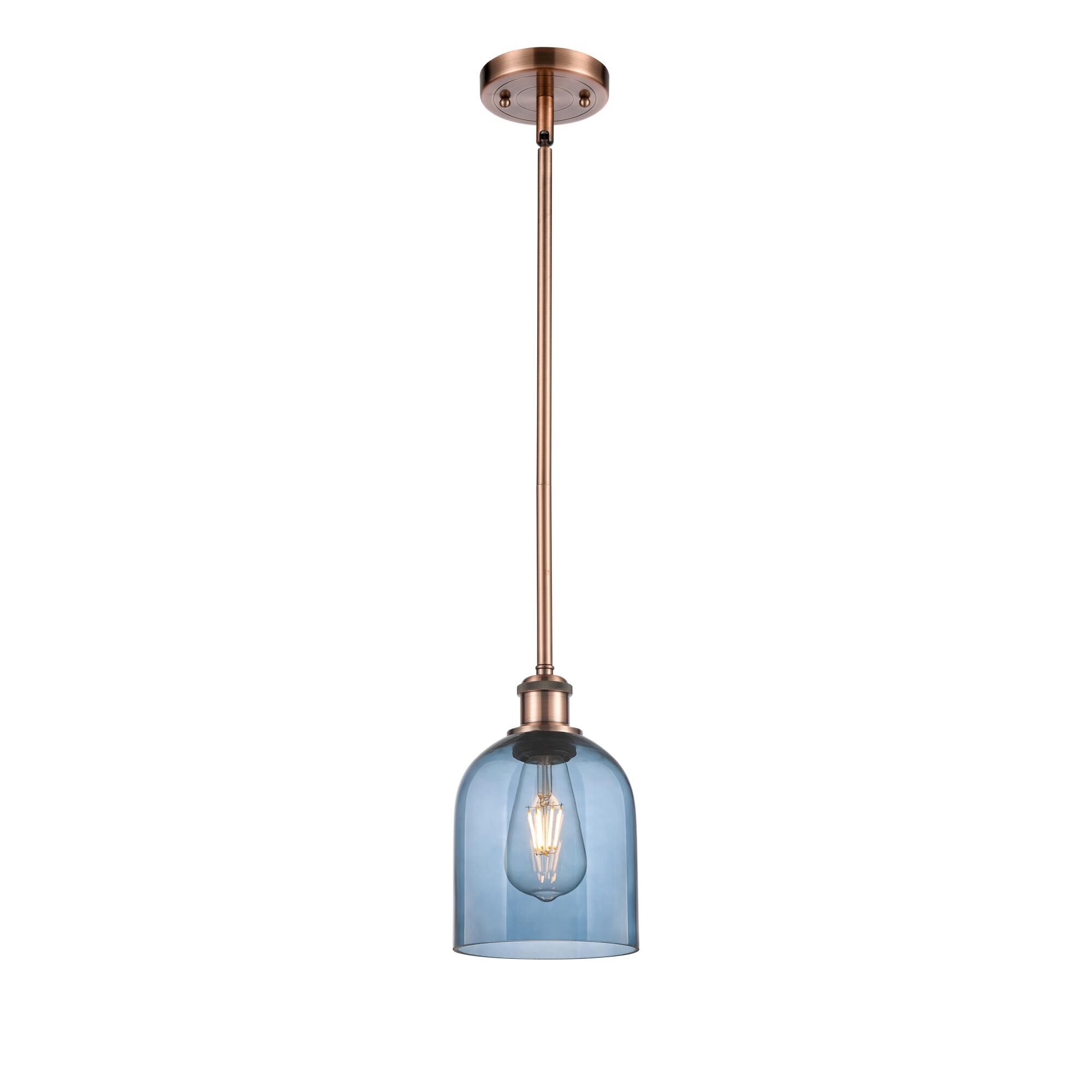 Shown in Antique Copper finish and Princess Blue glass