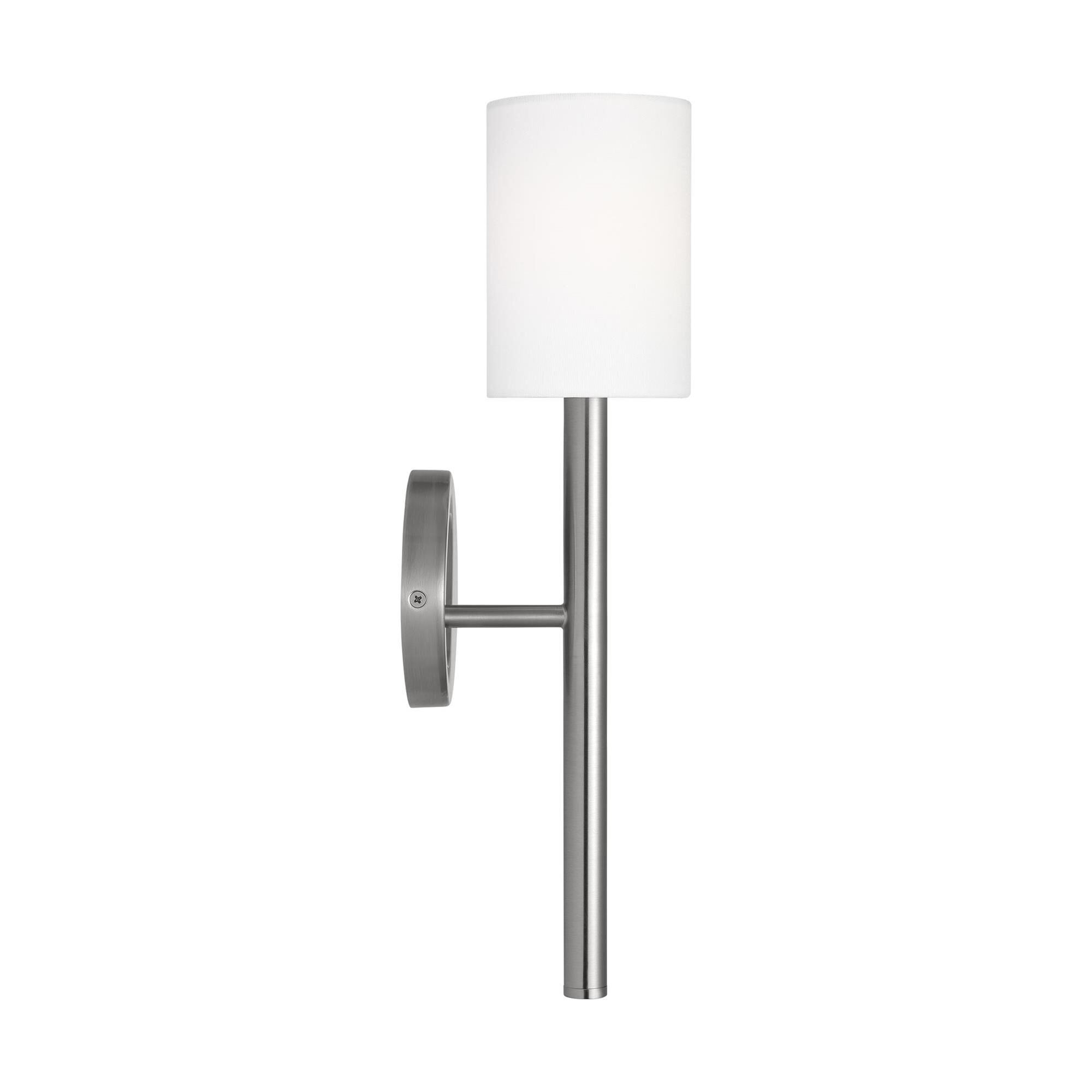 Shown in Brushed Nickel finish and White Linen shade
