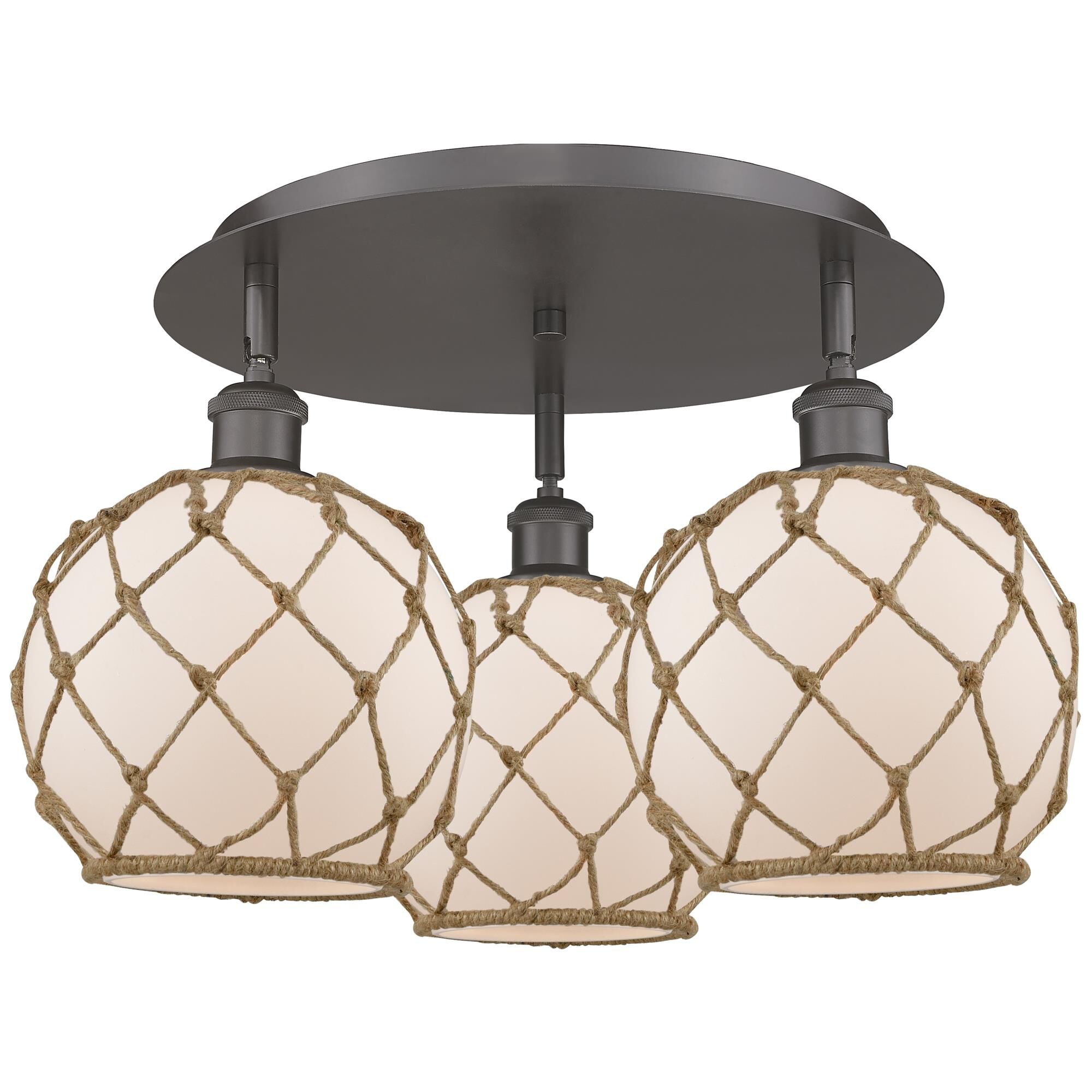 Shown in Oil Rubbed Bronze finish and White with Brown Rope glass
