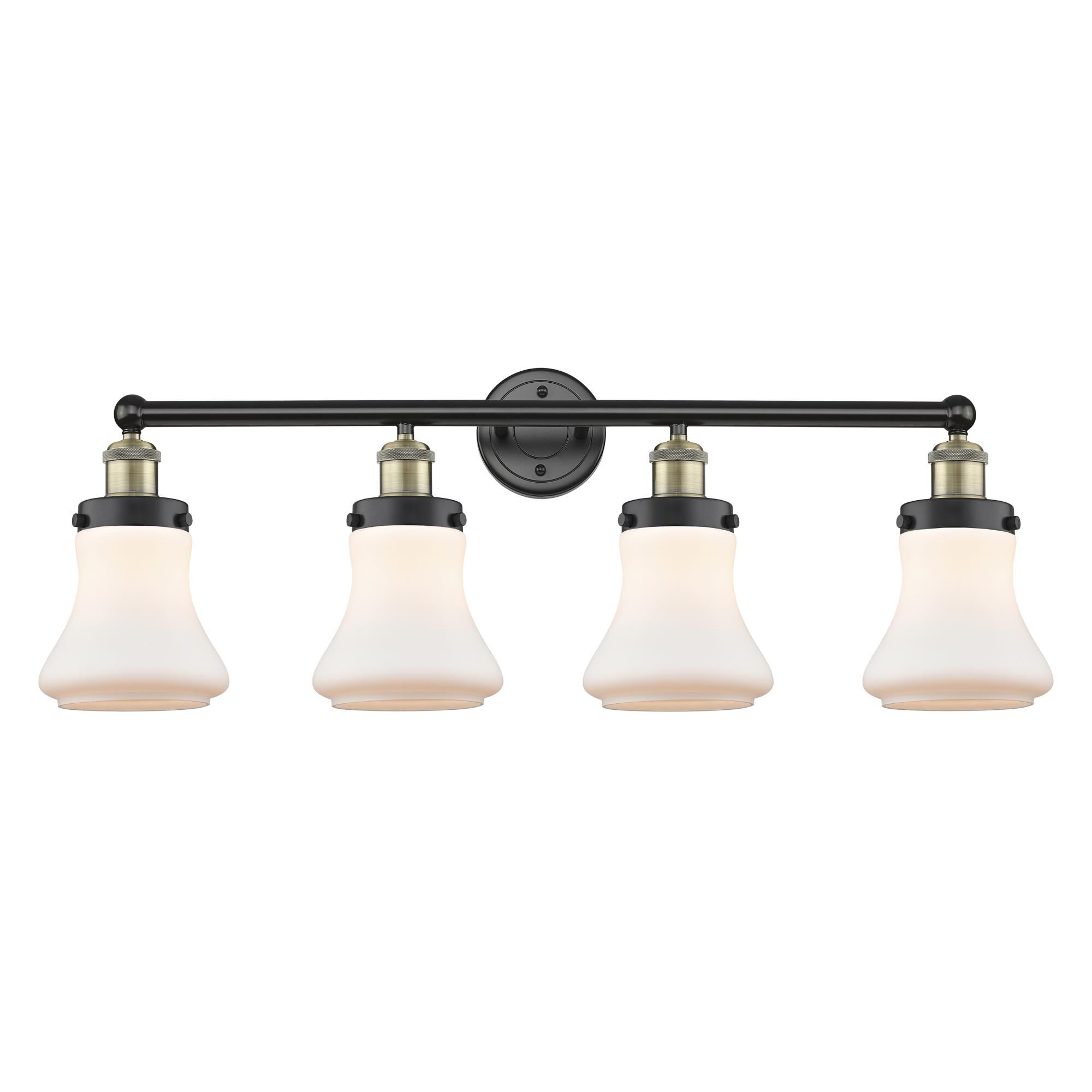 Shown in Black Antique Brass finish and Matte White glass