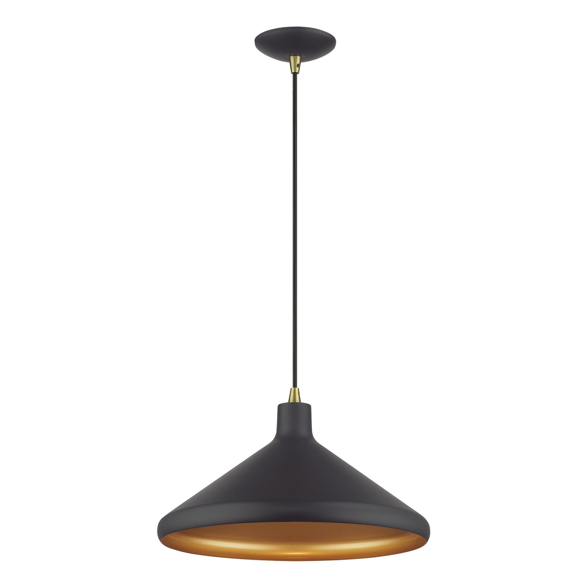 Shown in Bronze with Antique Brass Accents finish and Bronze Aluminum with Gold Inside shade