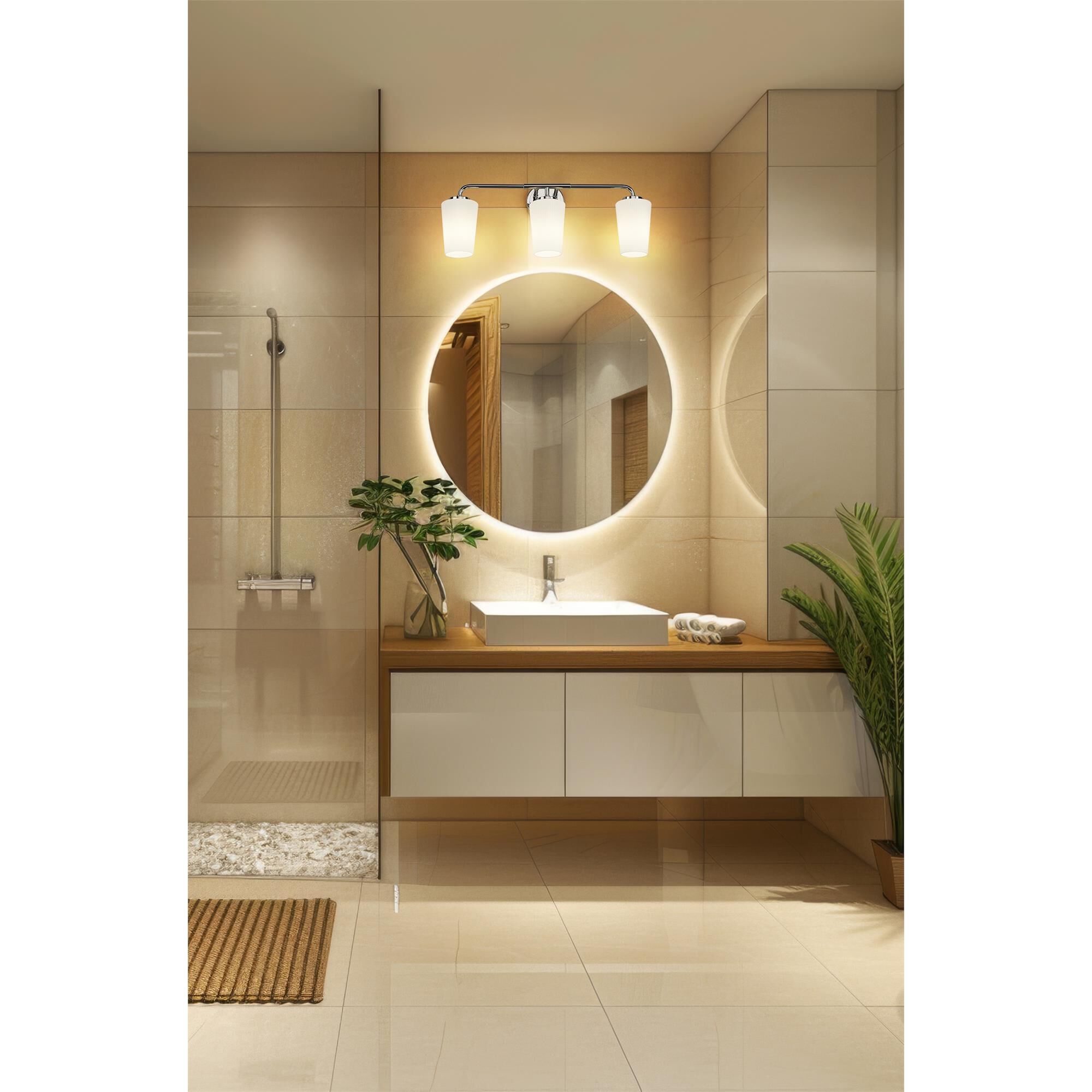Shown in Chrome finish and Matte Opal glass and Matte Opal shade