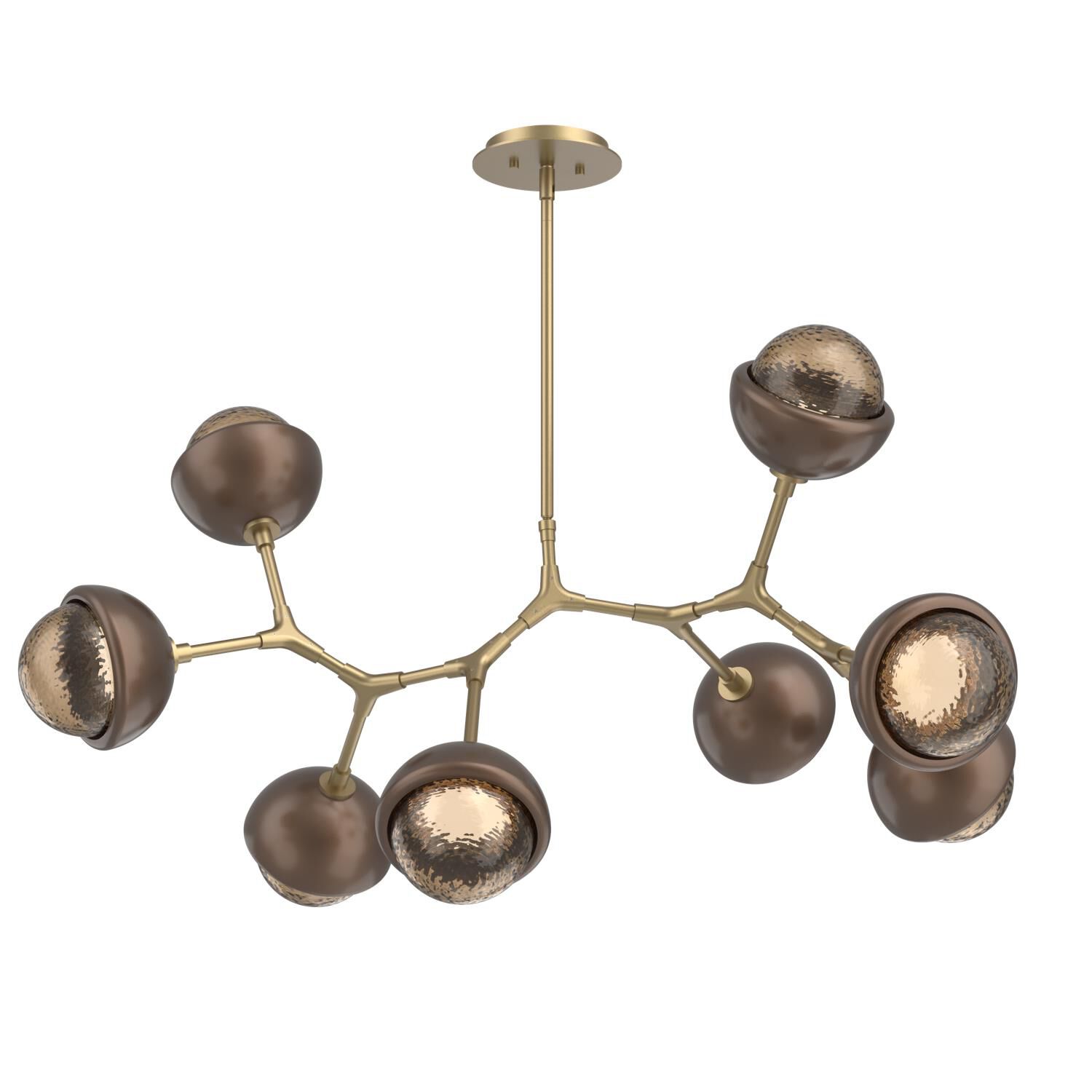 Shown in Gilded Brass finish and Bronze glass and Burnished Bronze accent
