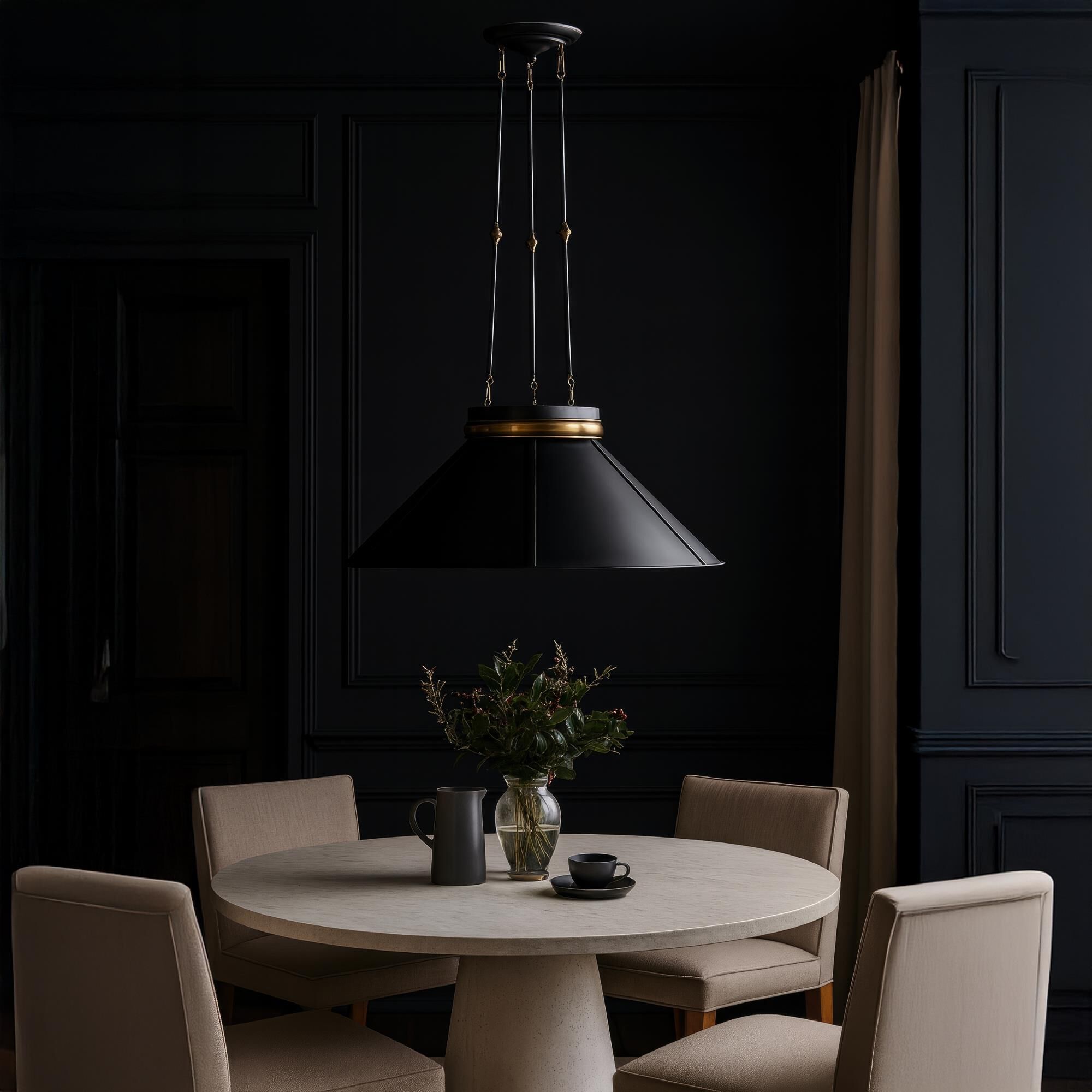 Shown in Black and Brass finish and Black shade