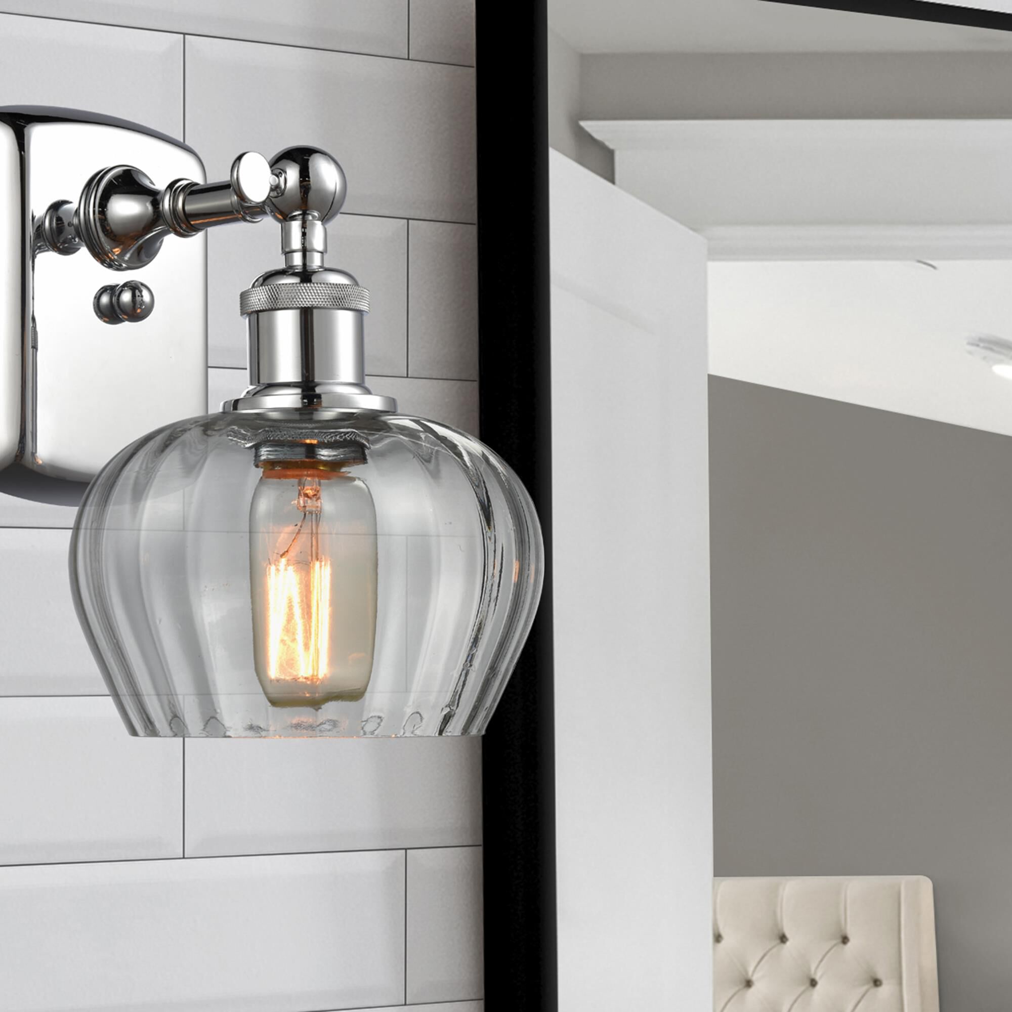 Shown in Polished Chrome finish and Clear Fluted glass